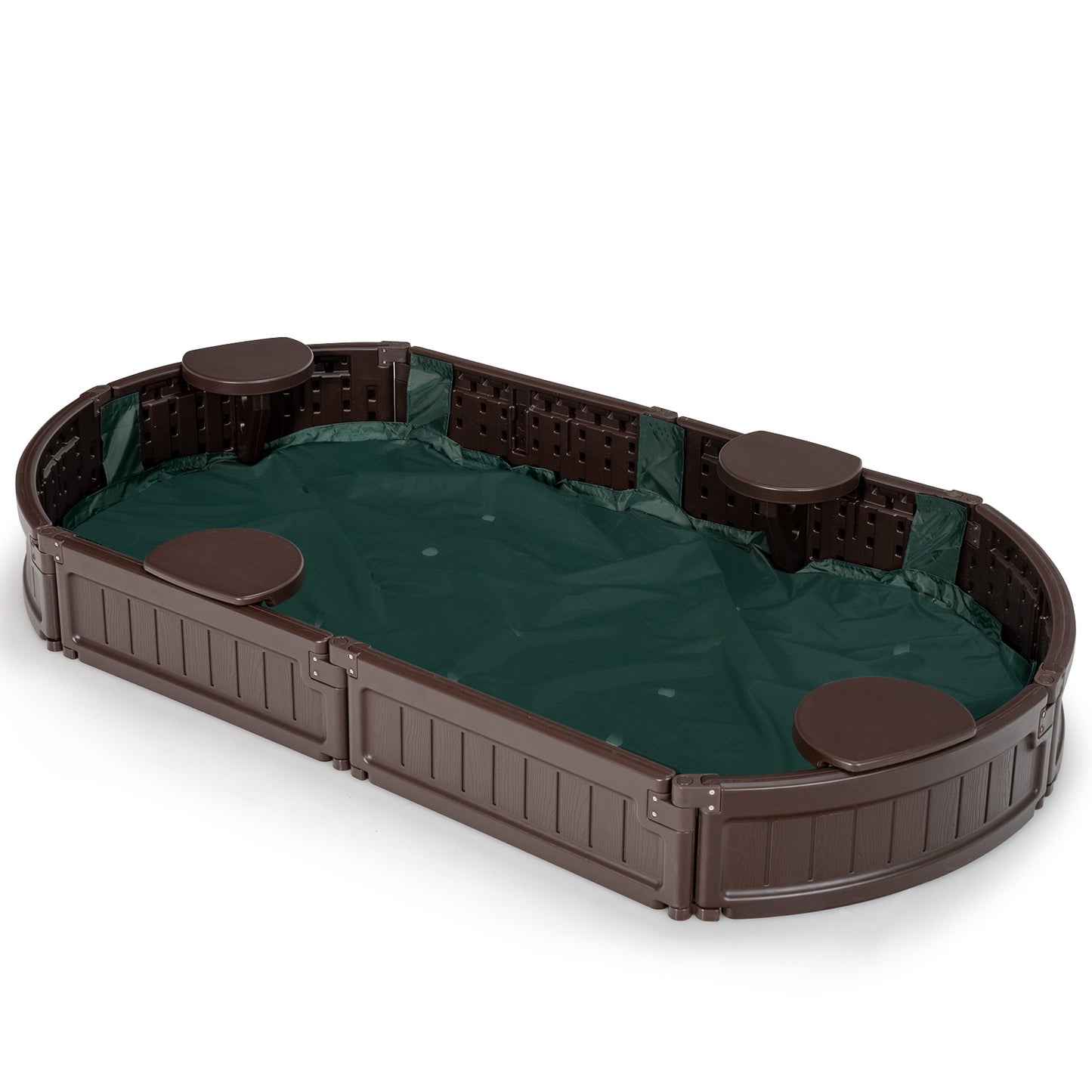 Sandbox with Built-in Corner Seat and Bottom Liner-Brown Kids Crystal