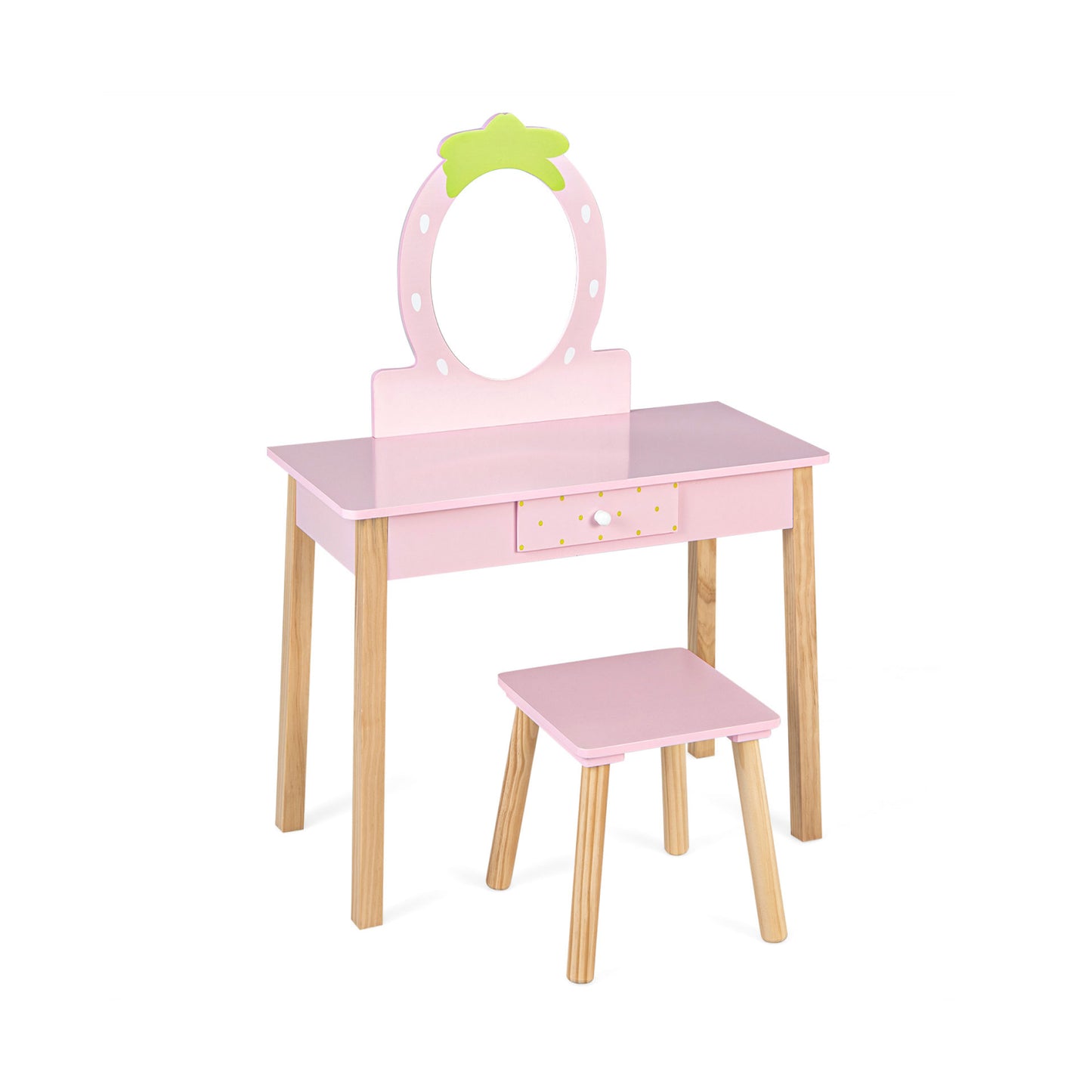 2-in-1 Children Vanity Table Stool Set with Mirror-Pink Kids Crystal