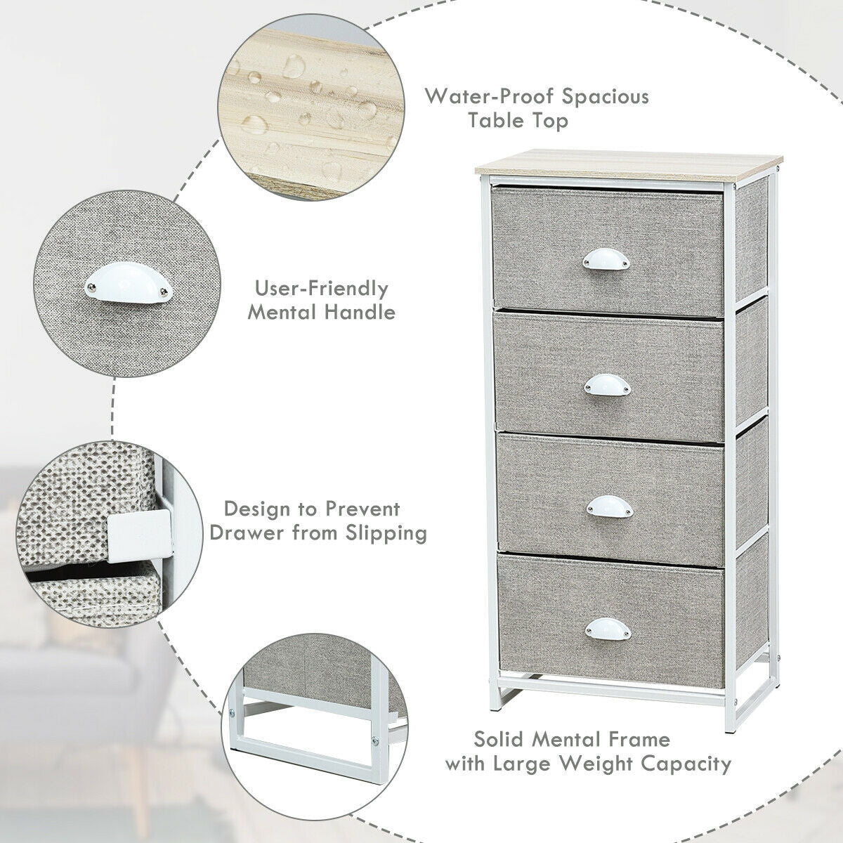 Chest Storage Tower Side Table Display Storage with 4 Drawers-Gray Kids Crystal