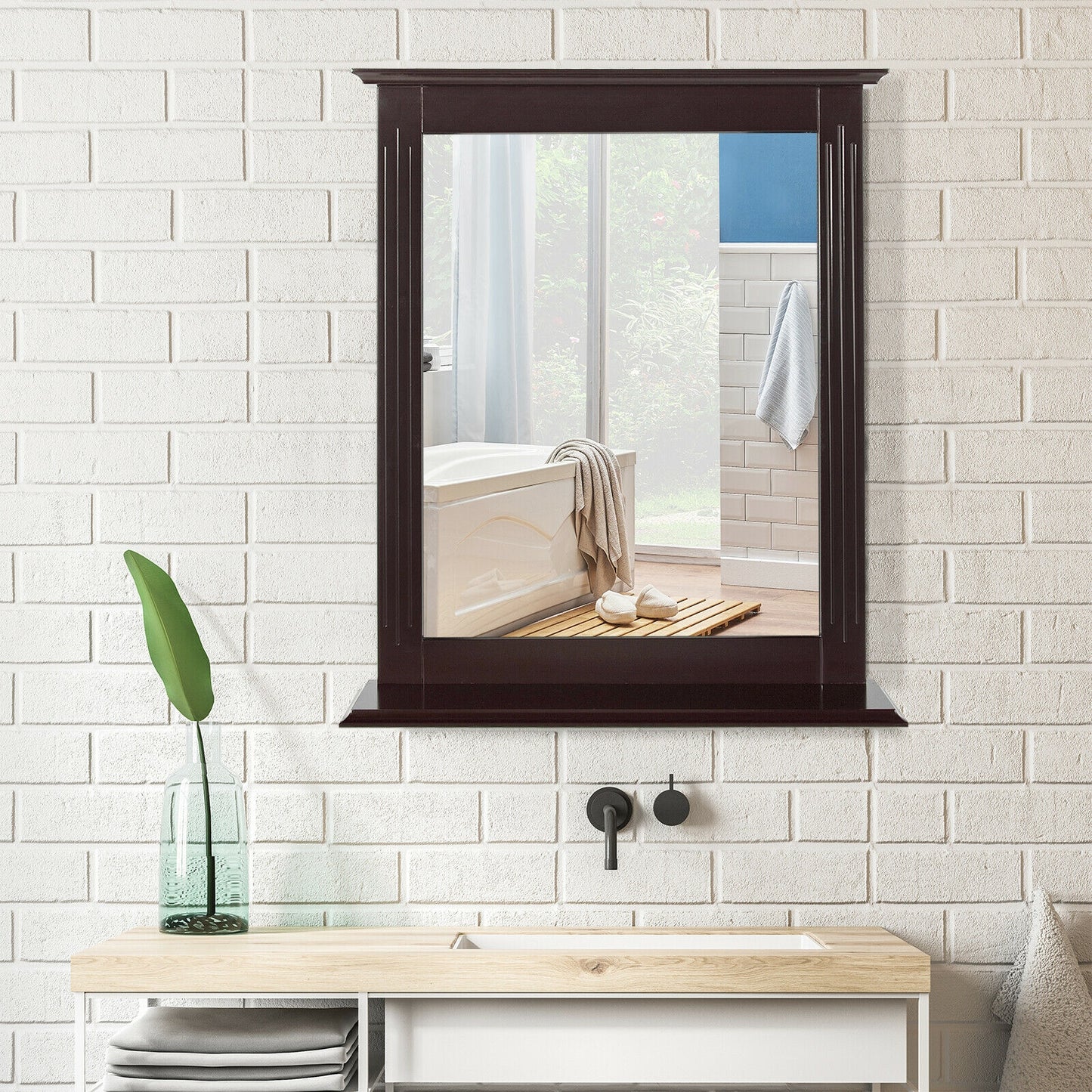 Wall-Mounted Multipurpose Vanity Mirror with Shelf-Brown Kids Crystal