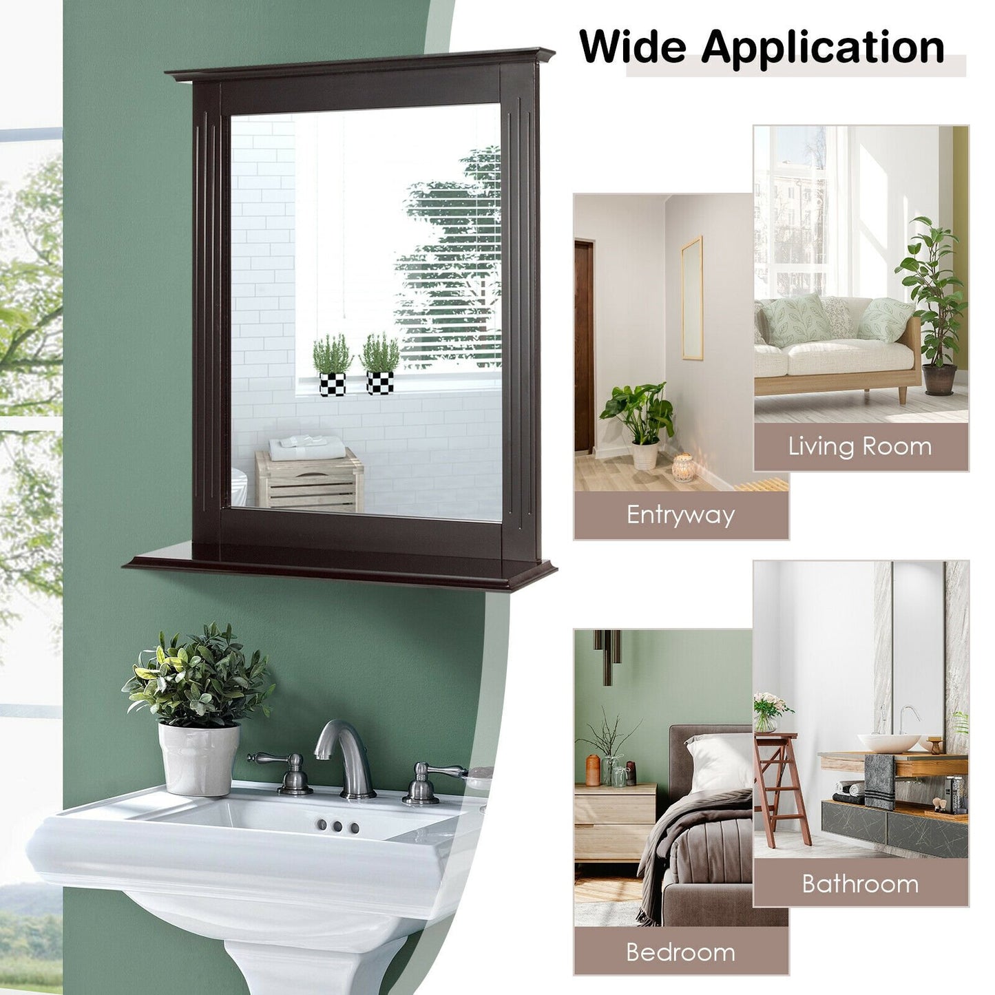 Wall-Mounted Multipurpose Vanity Mirror with Shelf-Brown Kids Crystal