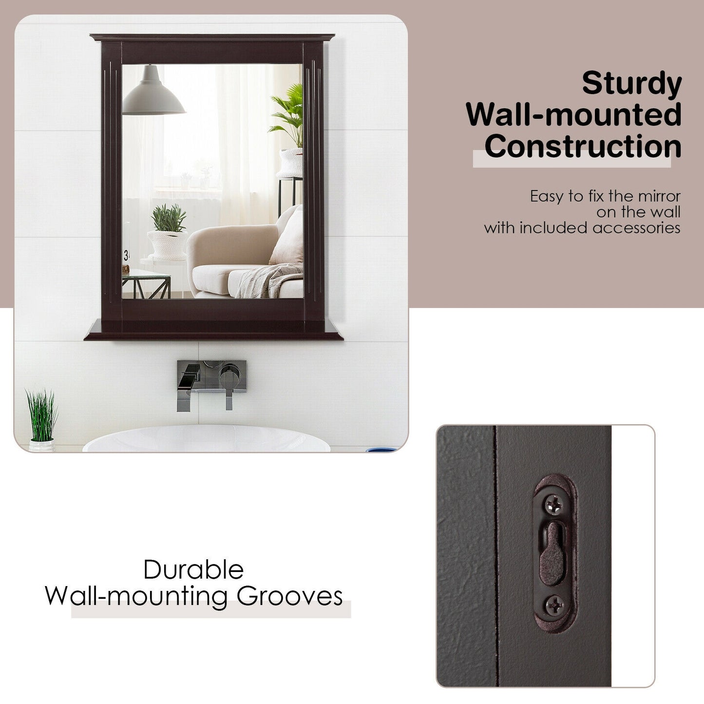 Wall-Mounted Multipurpose Vanity Mirror with Shelf-Brown Kids Crystal