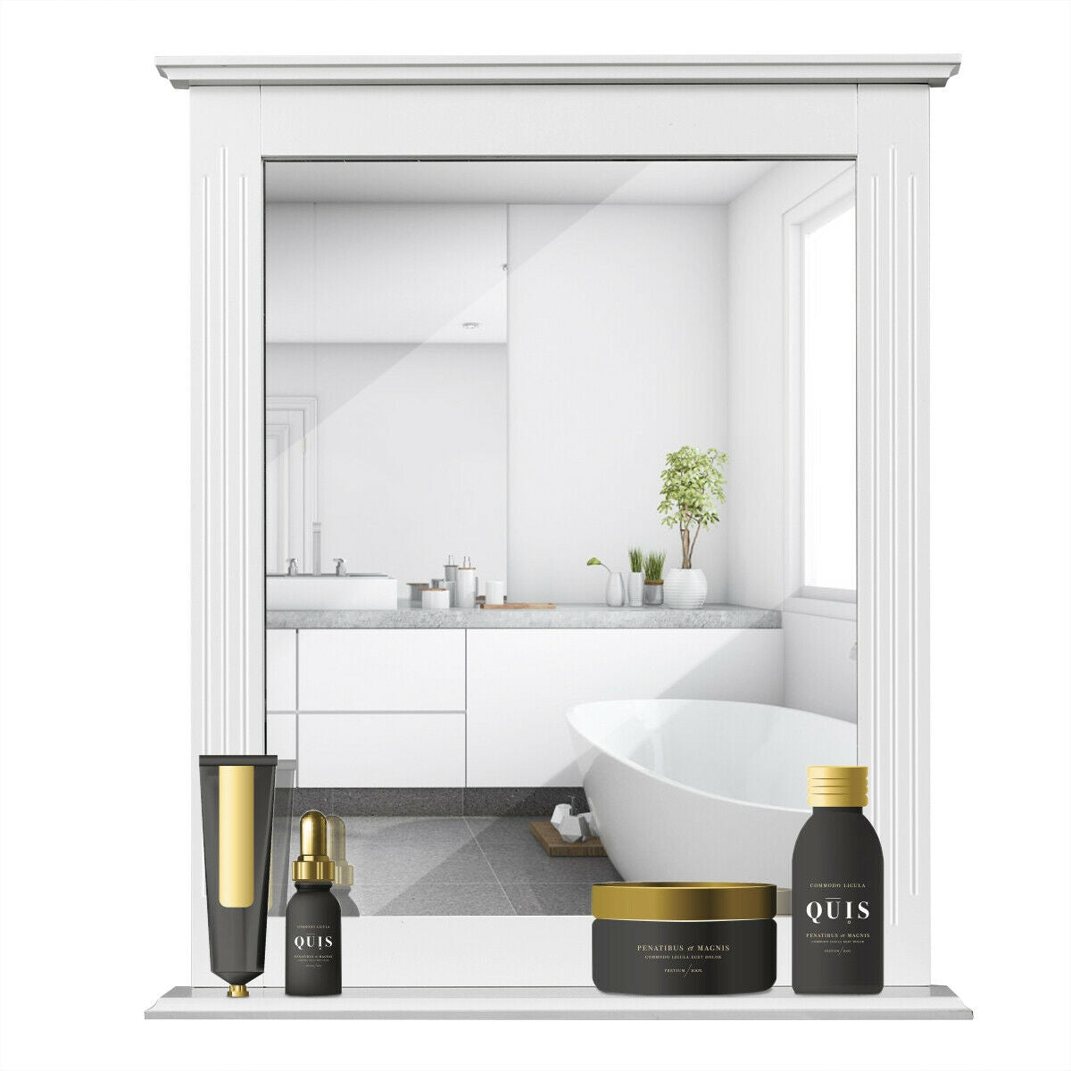Wall-Mounted Multipurpose Vanity Mirror with Shelf-White Kids Crystal