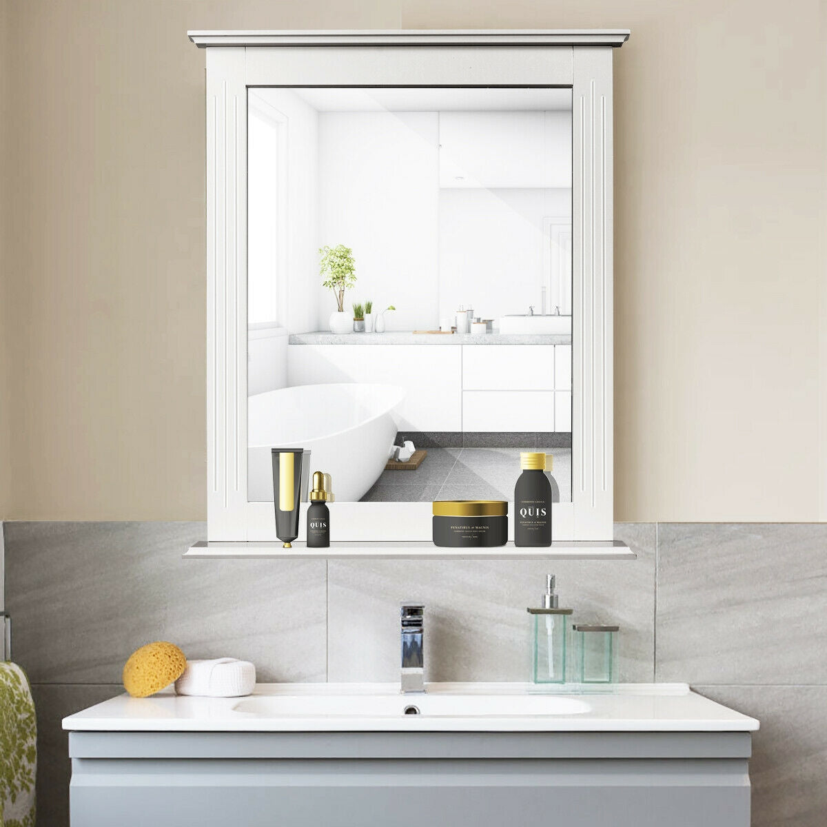 Wall-Mounted Multipurpose Vanity Mirror with Shelf-White Kids Crystal