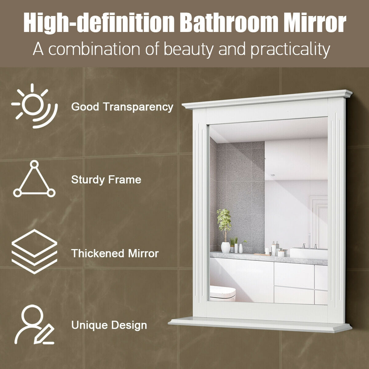 Wall-Mounted Multipurpose Vanity Mirror with Shelf-White Kids Crystal