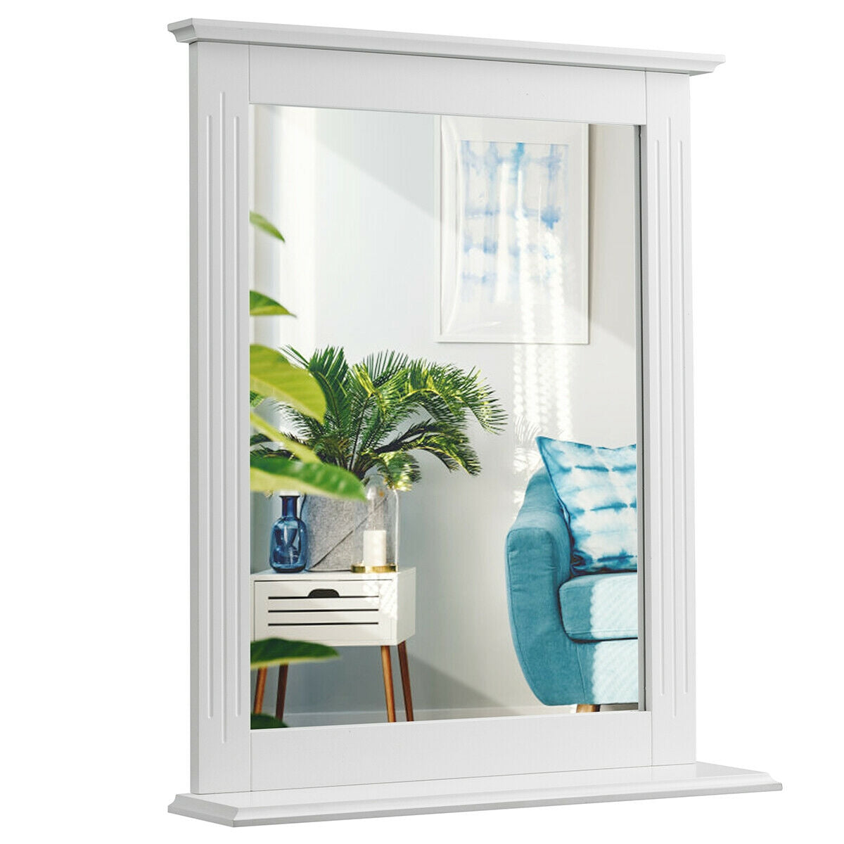 Wall-Mounted Multipurpose Vanity Mirror with Shelf-White Kids Crystal