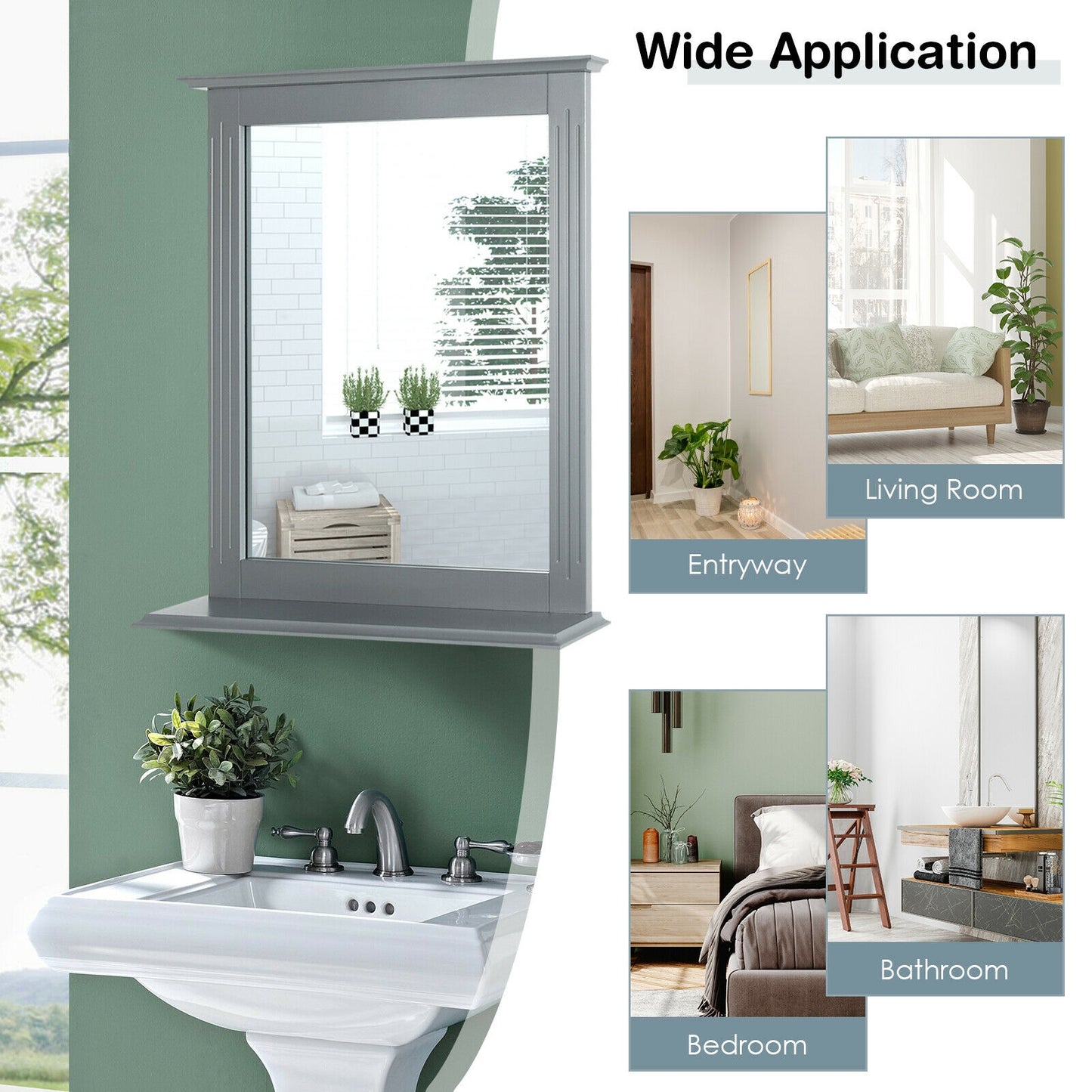 Wall-Mounted Multipurpose Vanity Mirror with Shelf-Gray Kids Crystal