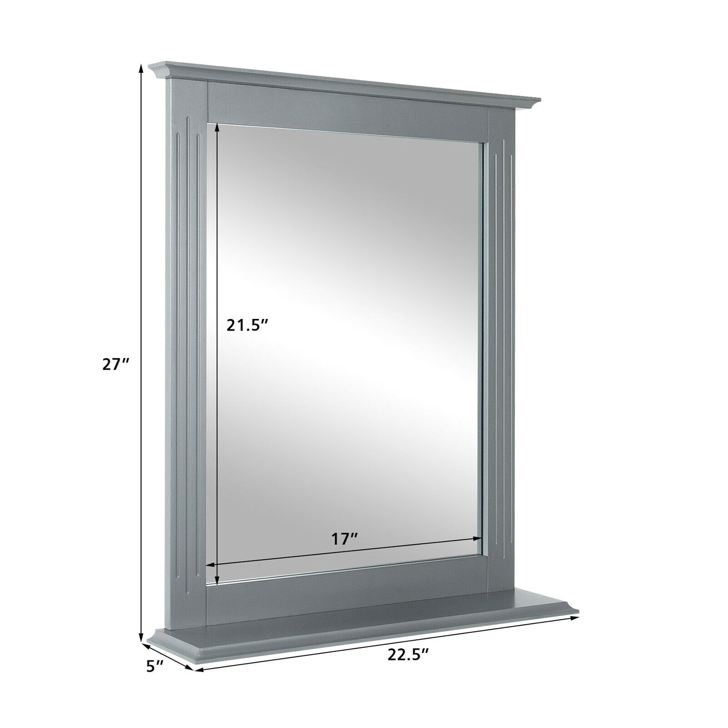 Wall-Mounted Multipurpose Vanity Mirror with Shelf-Gray Kids Crystal