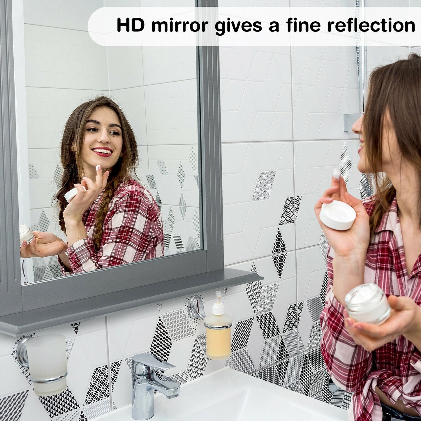 Wall-Mounted Multipurpose Vanity Mirror with Shelf-Gray Kids Crystal