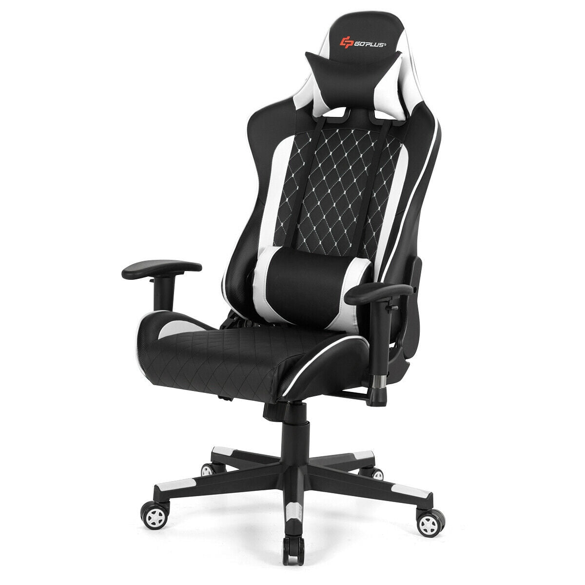 Massage Gaming Chair with Lumbar Support and Headrest-White Kids Crystal