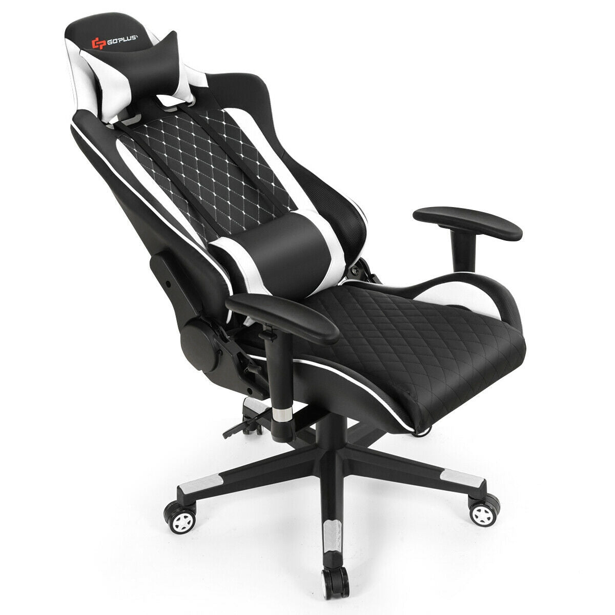 Massage Gaming Chair with Lumbar Support and Headrest-White Kids Crystal