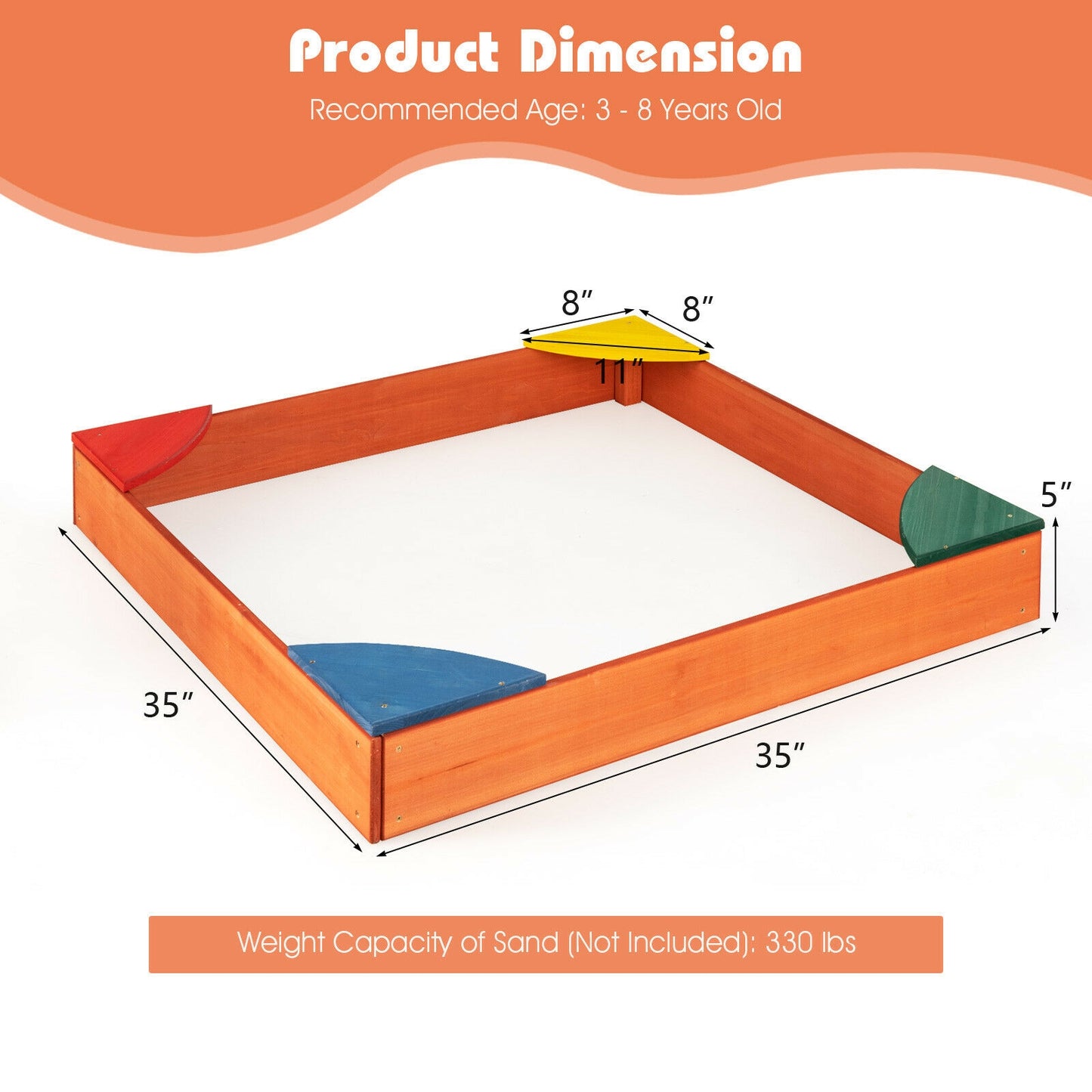 Kids Outdoor Wooden Backyard Sandbox with Built-in Corner Seating Kids Crystal