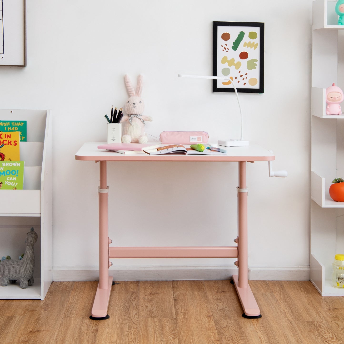 32 x 24 Inch Height Adjustable Desk with Hand Crank Adjusting for Kids-Pink Kids Crystal