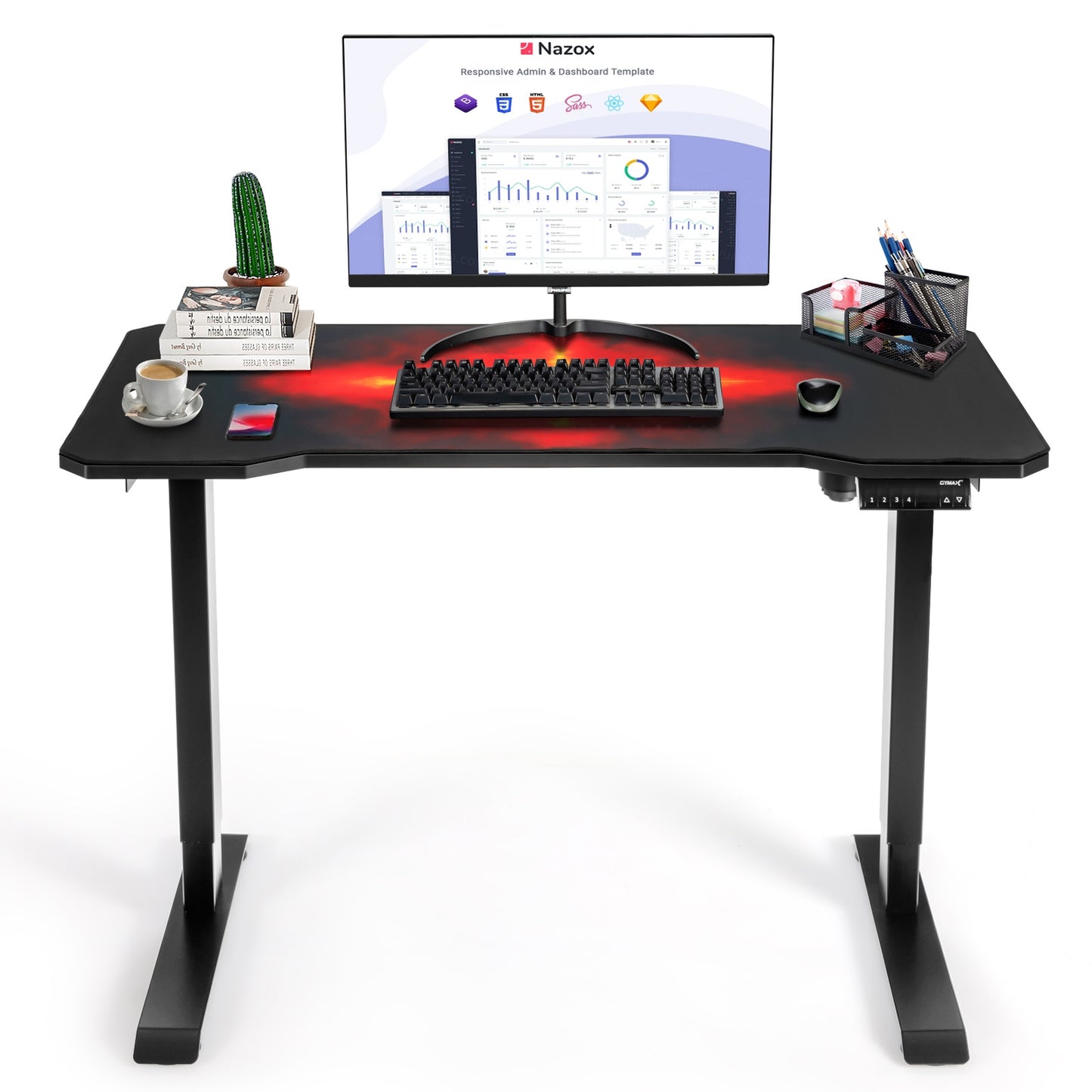 Electric Standing Gaming Desk with Height Adjustable Splice Board Kids Crystal