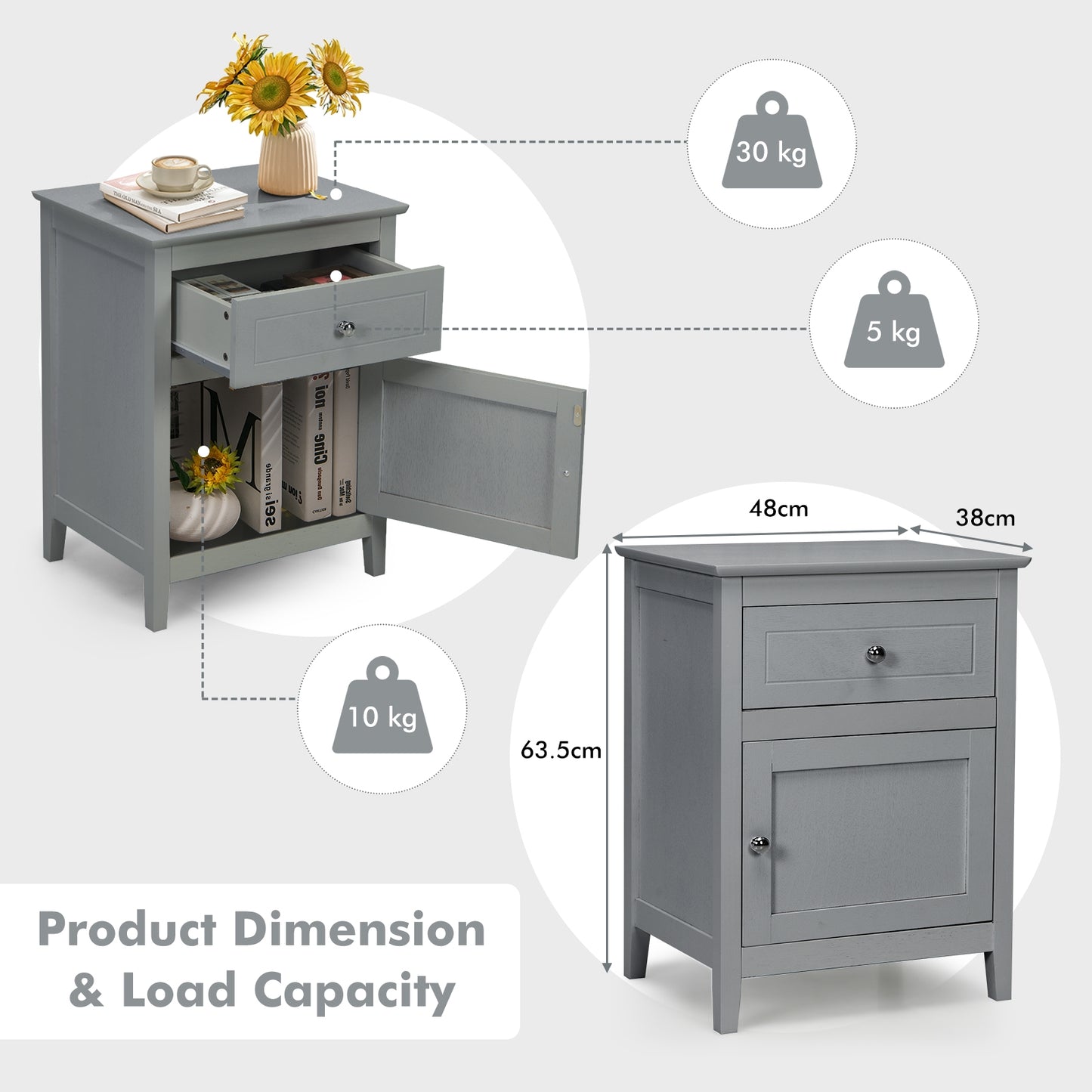 2-Tier Accent Table with Spacious Tabletop-Gray Kids Crystal