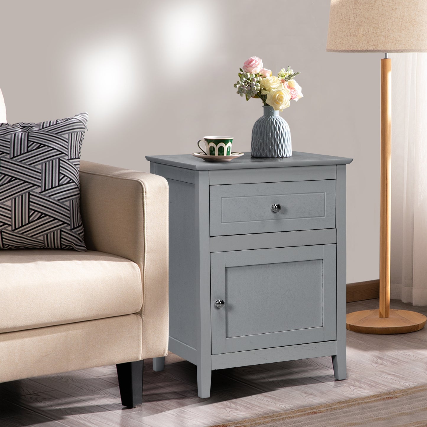 2-Tier Accent Table with Spacious Tabletop-Gray Kids Crystal