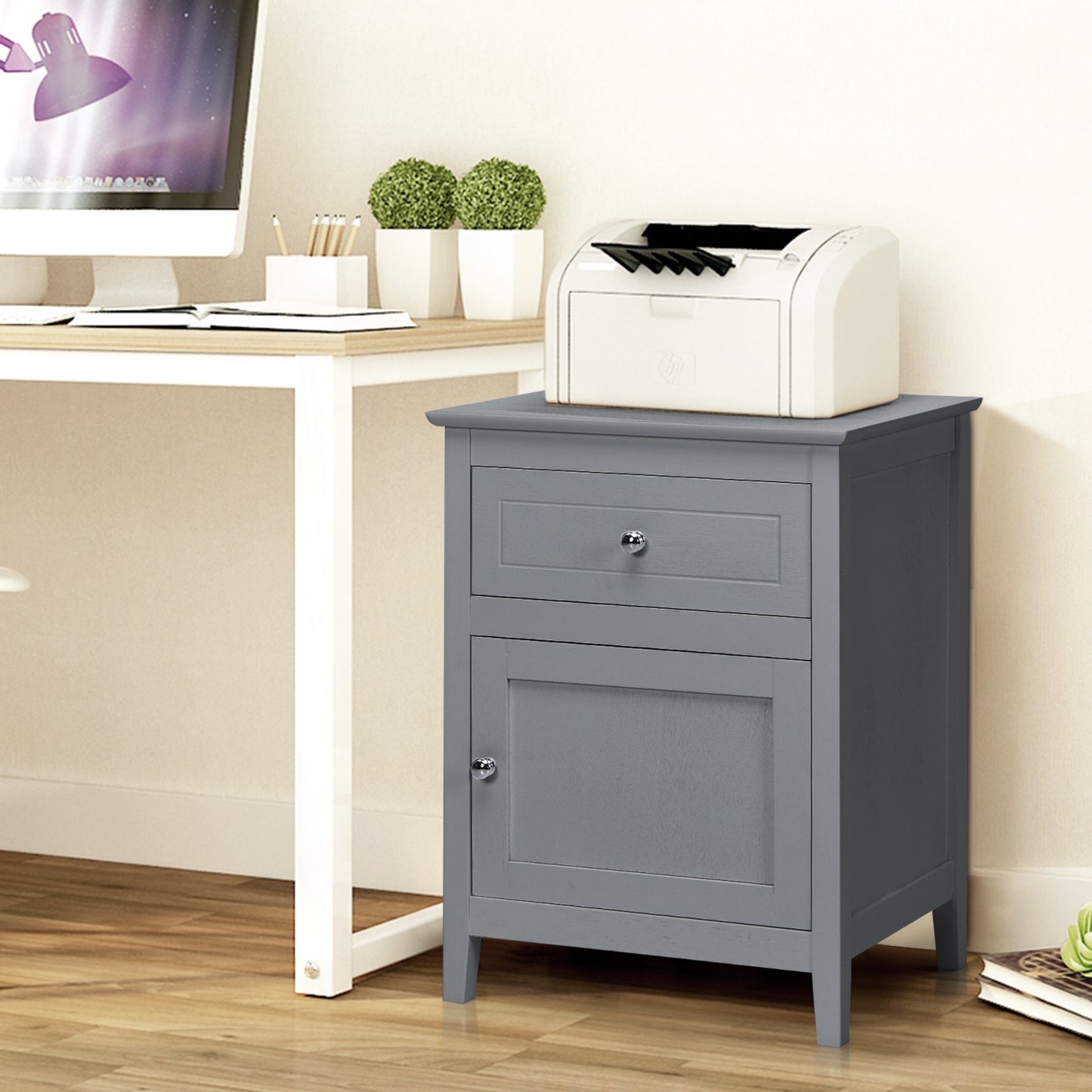 2-Tier Accent Table with Spacious Tabletop-Gray Kids Crystal
