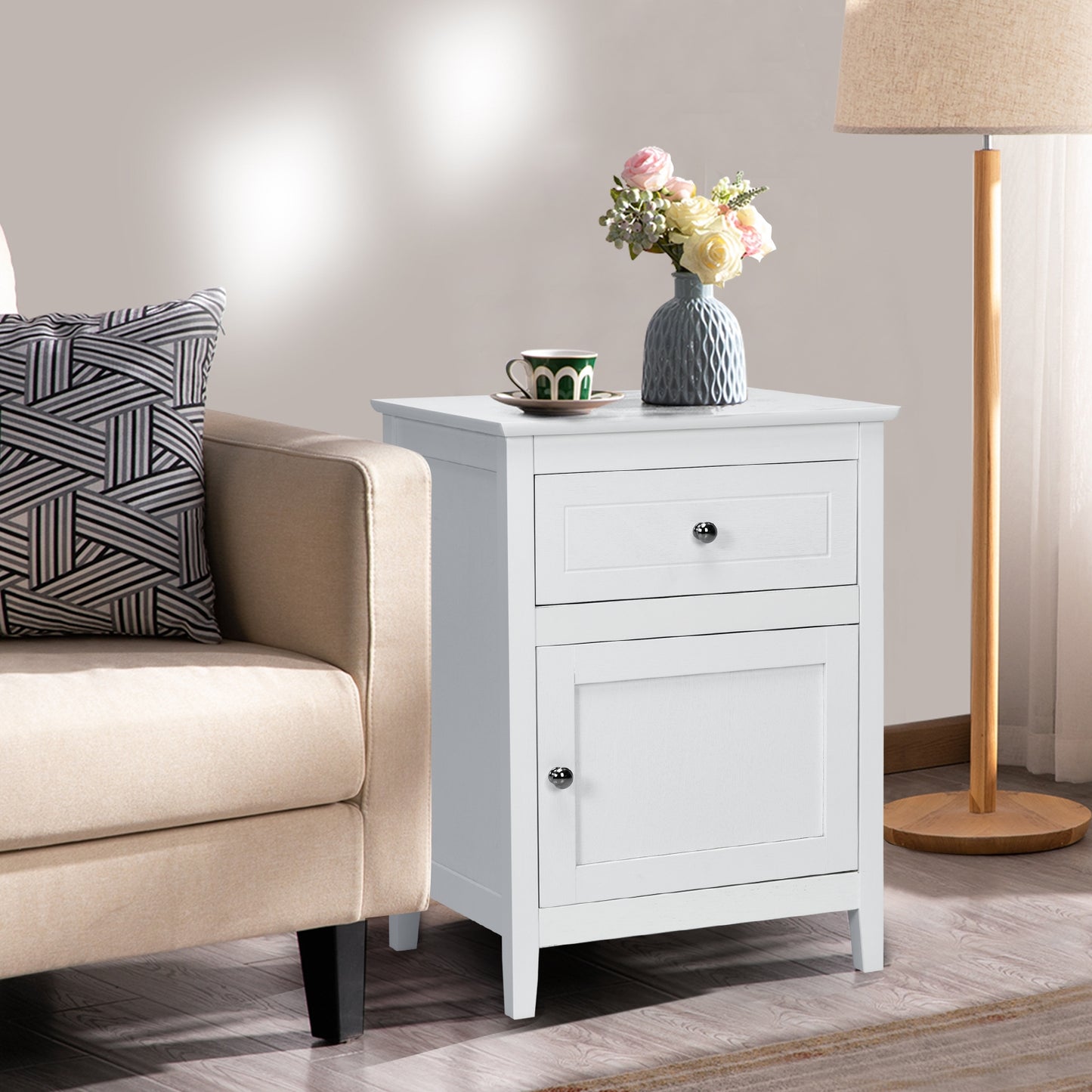 2-Tier Accent Table with Spacious Tabletop-White Kids Crystal