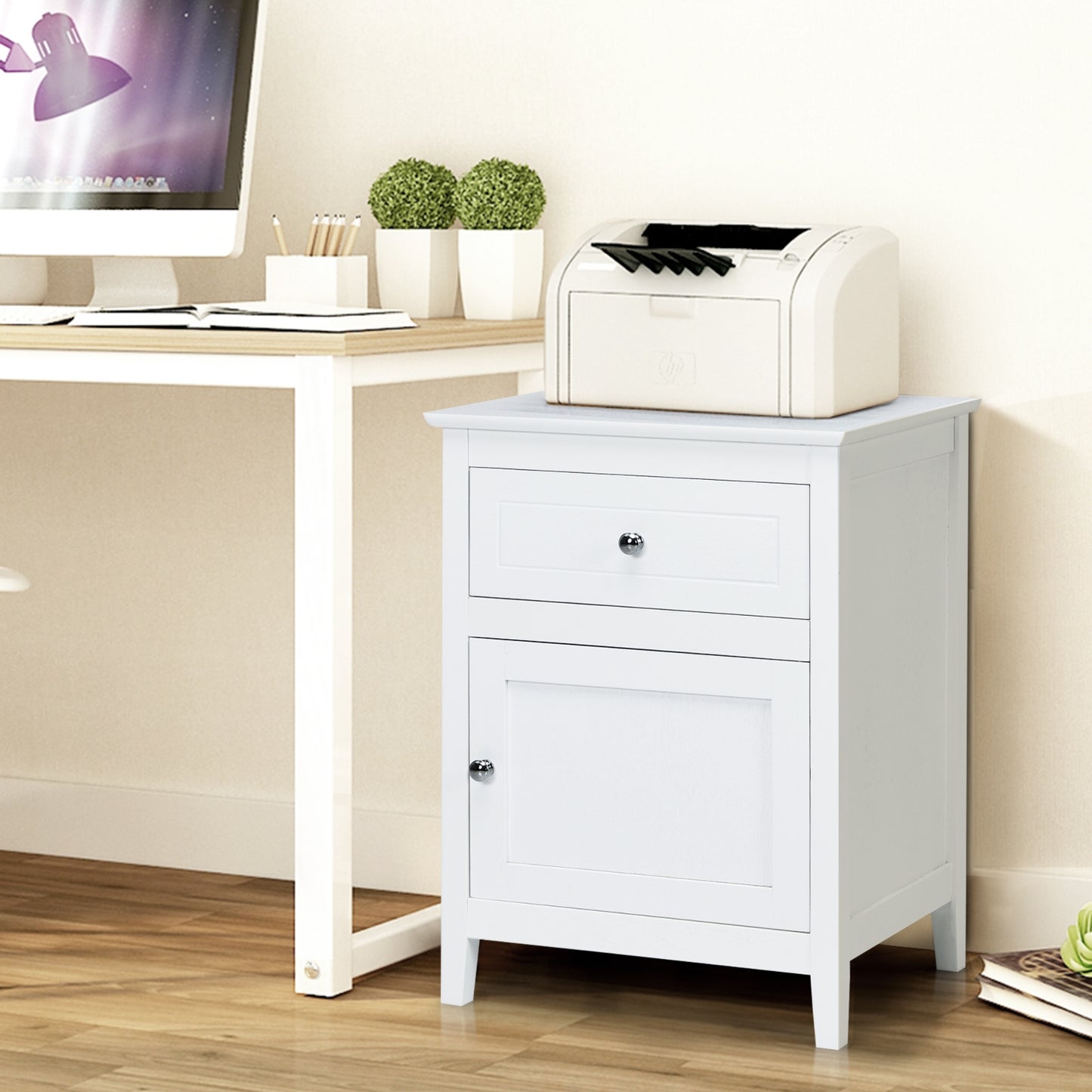 2-Tier Accent Table with Spacious Tabletop-White Kids Crystal
