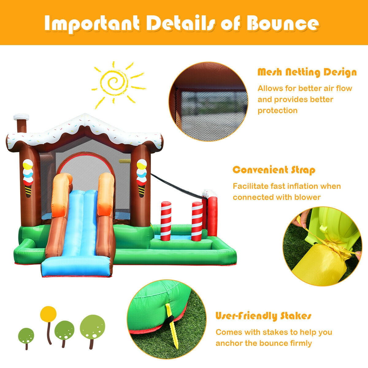 Kids Inflatable Bounce House Jumping Castle Slide Climber Bouncer Without Blower Kids Crystal