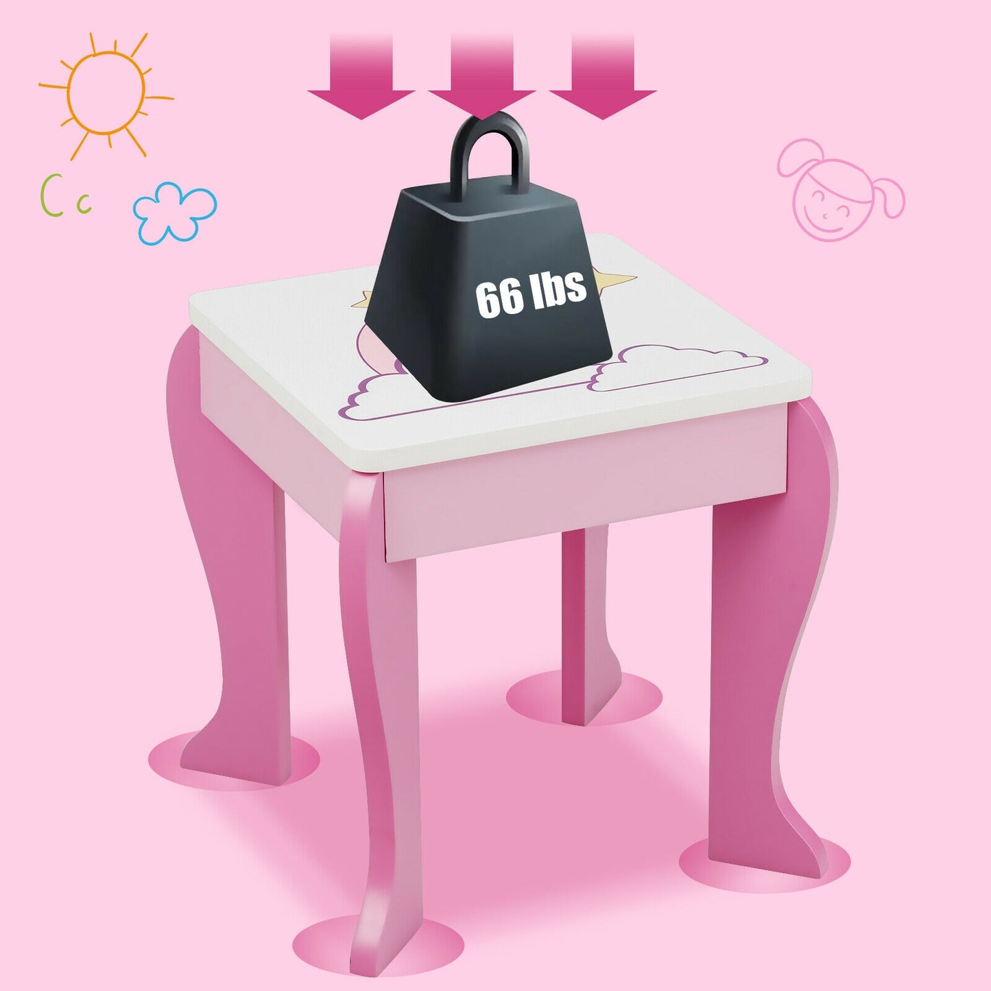 Kids Wooden Makeup Dressing Table and Chair Set with Mirror and Drawer-Pink Kids Crystal