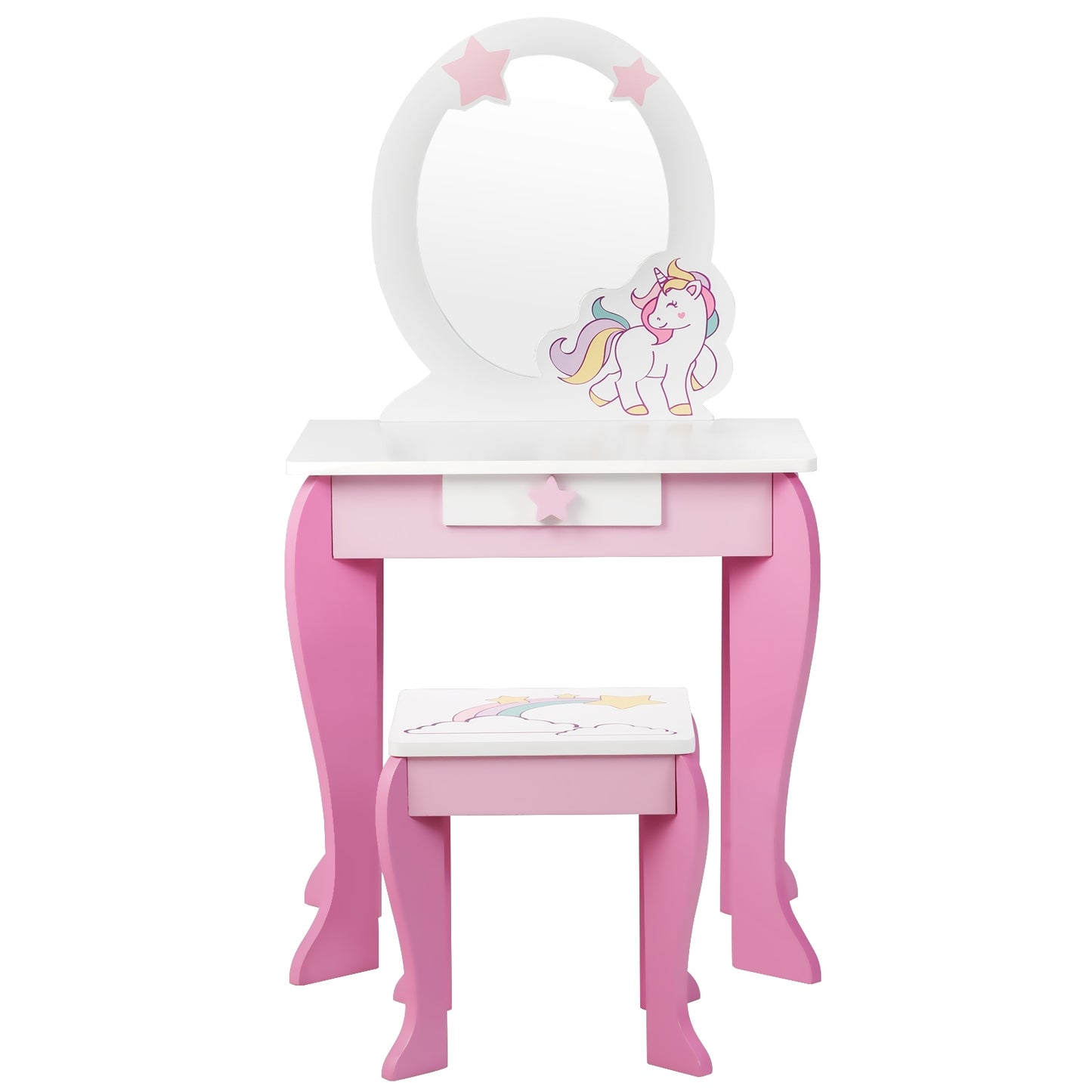 Kids Wooden Makeup Dressing Table and Chair Set with Mirror and Drawer-Pink Kids Crystal
