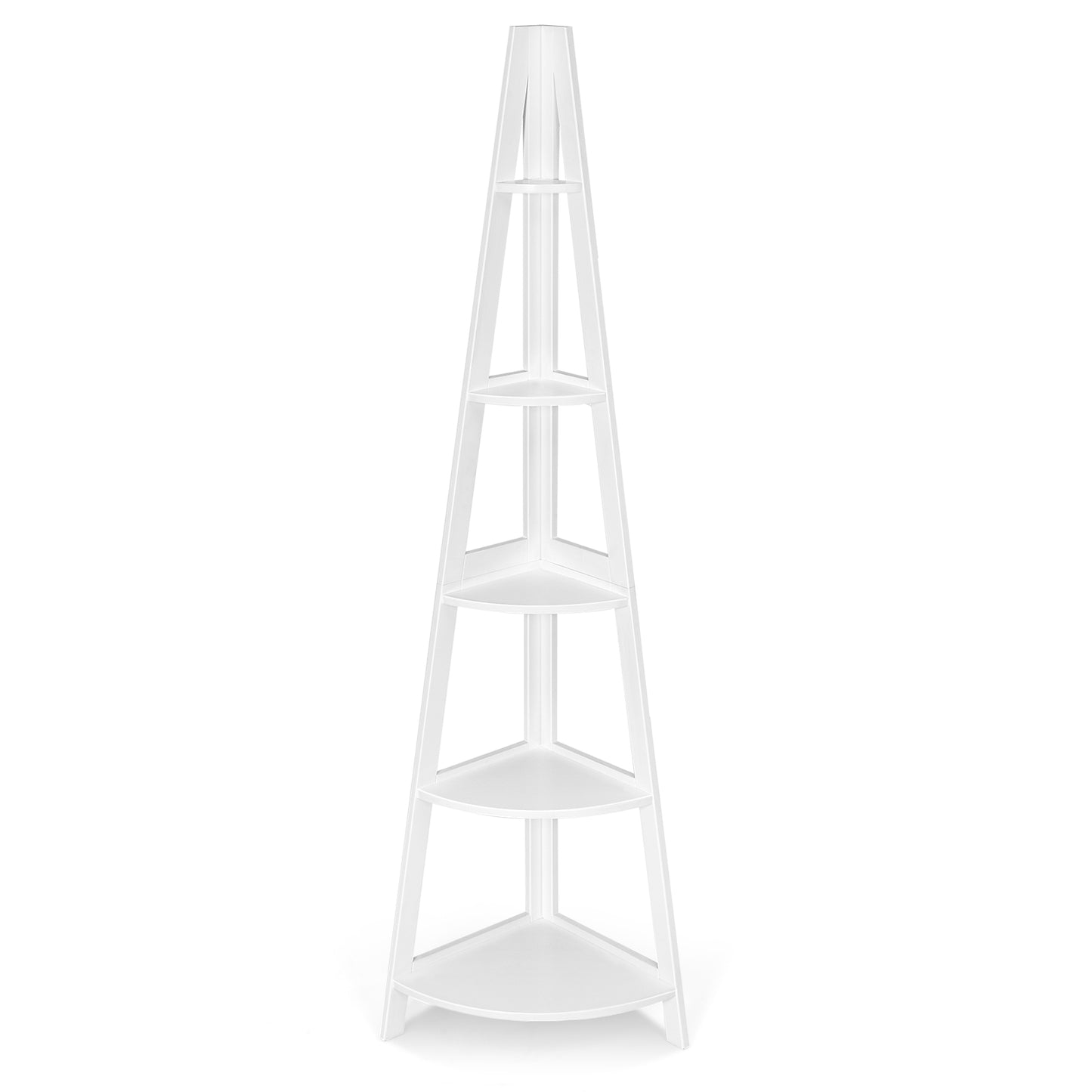5-Tier Modern Corner Bookcase Shelf with Strong Wooden Frame-White Kids Crystal