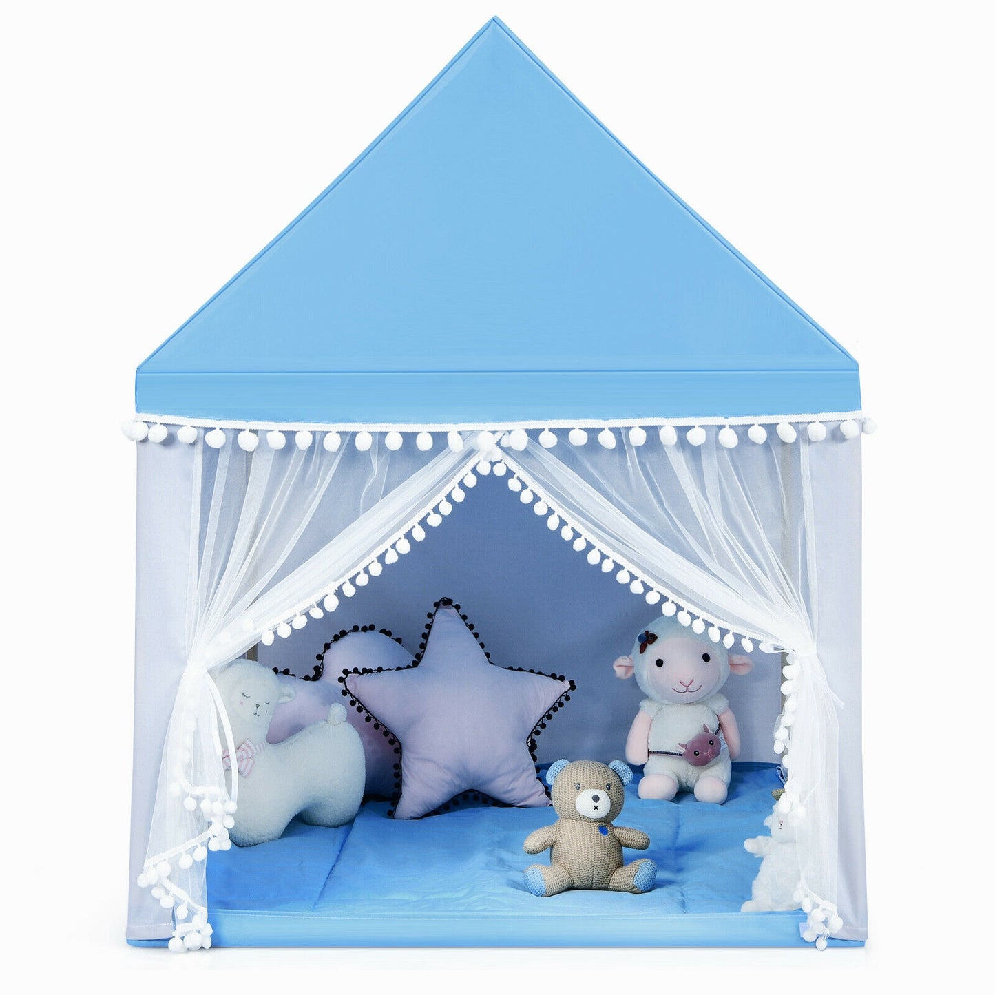 Kids Play Tent Large Playhouse Children Play Castle Fairy Tent Gift with Mat-Blue Kids Crystal