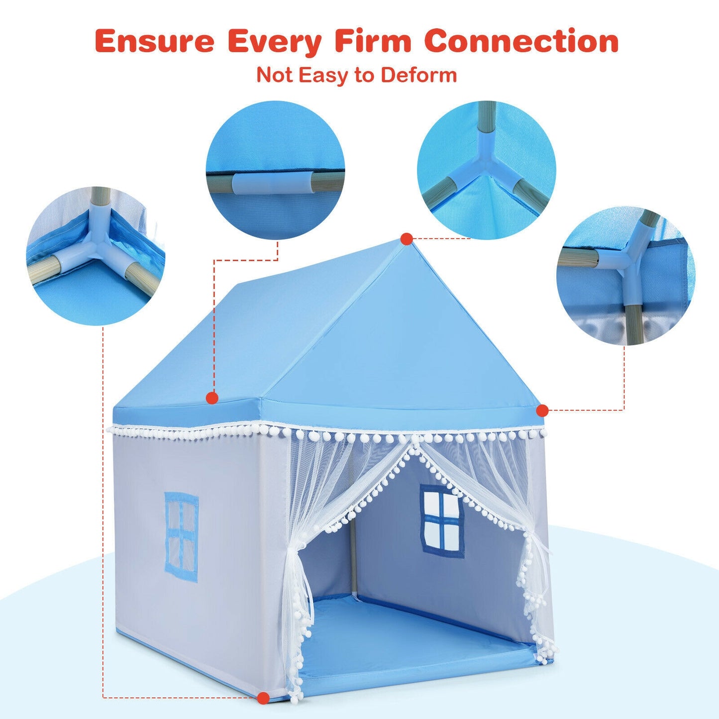 Kids Play Tent Large Playhouse Children Play Castle Fairy Tent Gift with Mat-Blue Kids Crystal