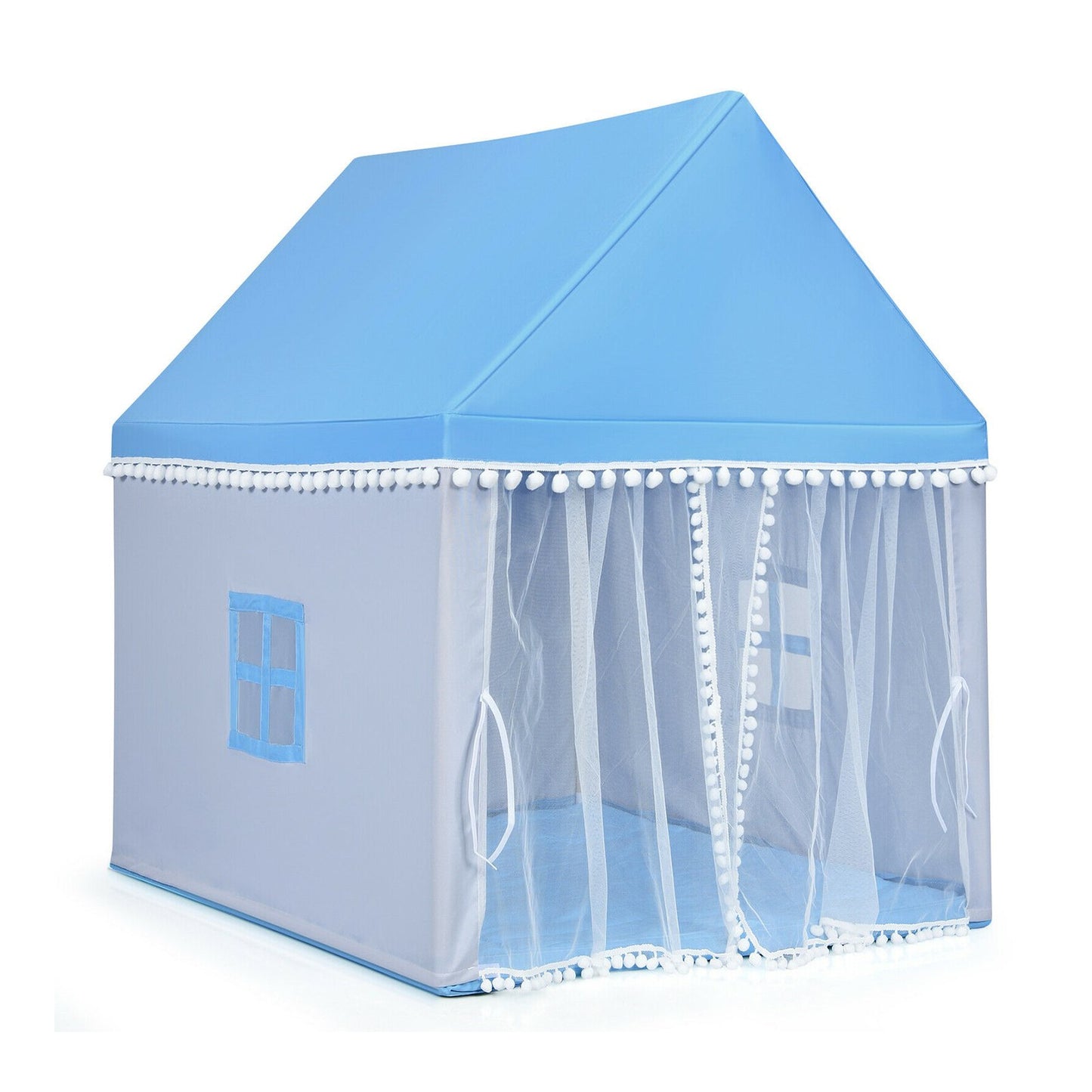 Kids Play Tent Large Playhouse Children Play Castle Fairy Tent Gift with Mat-Blue Kids Crystal