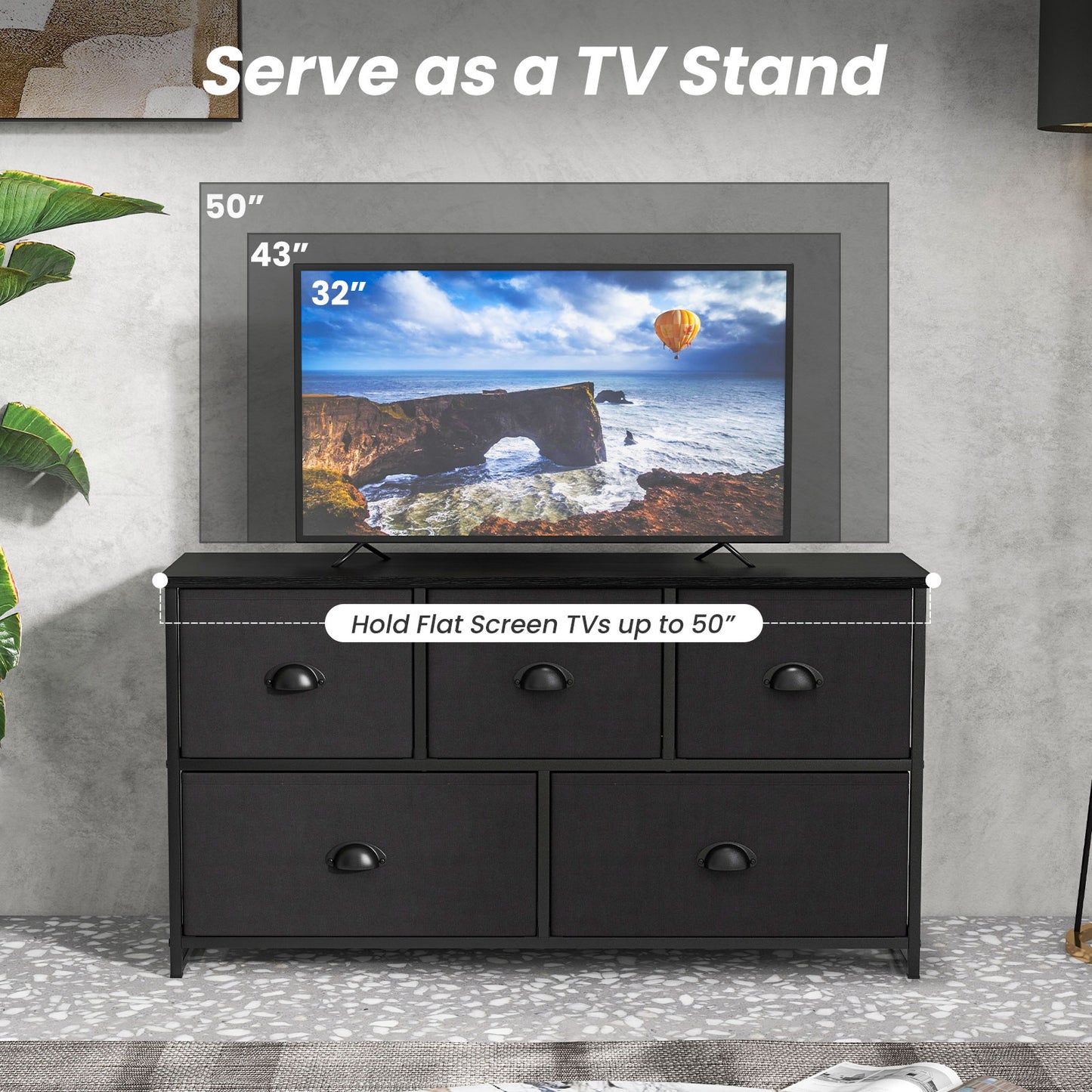 Dresser Storage Tower with 5 Foldable Cloth Storage Cubes-Black Kids Crystal