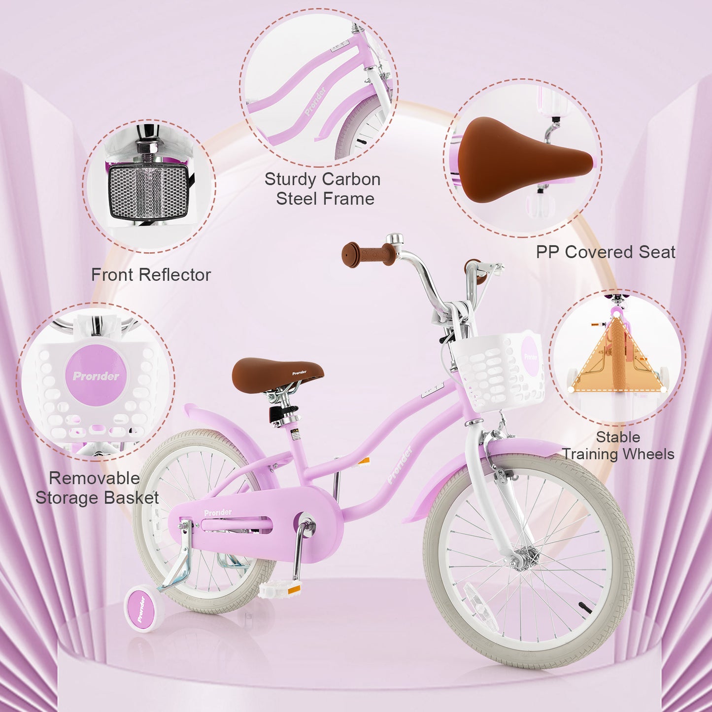 Children Bicycle with Front Handbrake and Rear Coaster Brake-Purple Kids Crystal