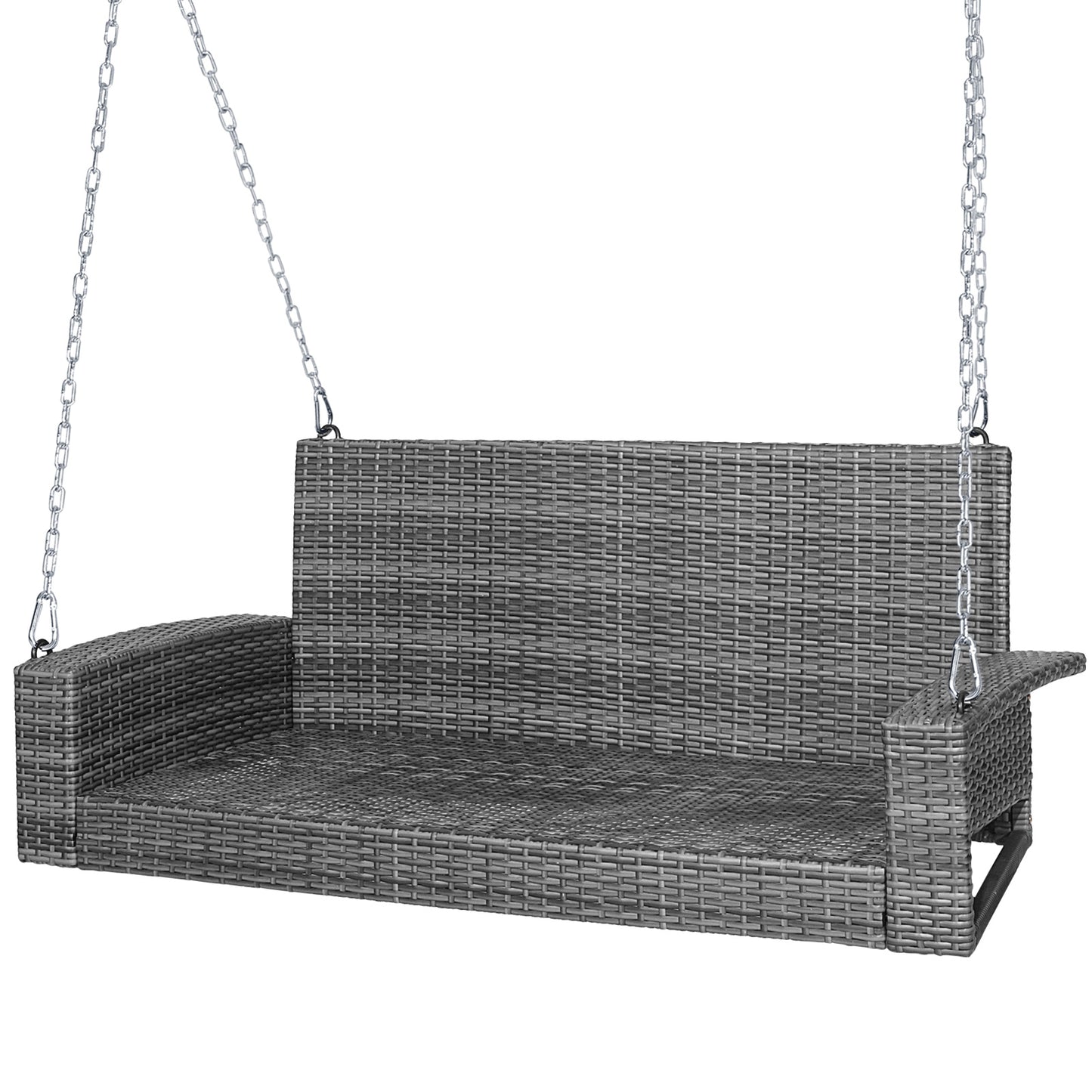 2-Person Patio PE Wicker Hanging Porch Swing Bench Chair Cushion 800 Pounds-Black Kids Crystal