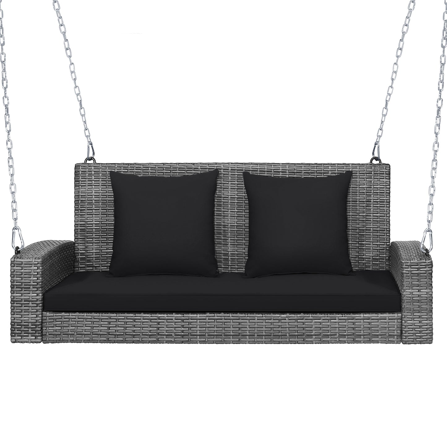 2-Person Patio PE Wicker Hanging Porch Swing Bench Chair Cushion 800 Pounds-Black Kids Crystal