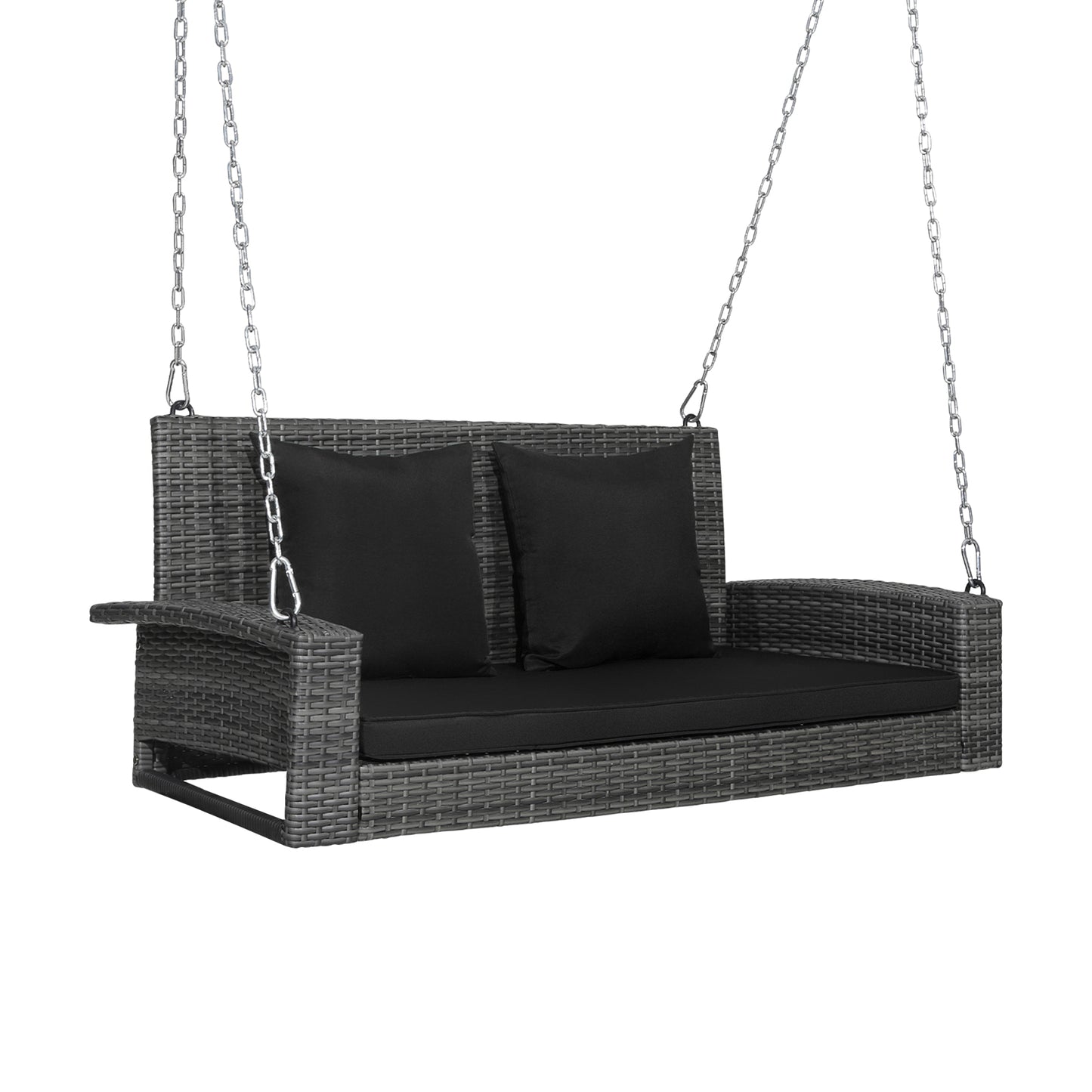 2-Person Patio PE Wicker Hanging Porch Swing Bench Chair Cushion 800 Pounds-Black Kids Crystal