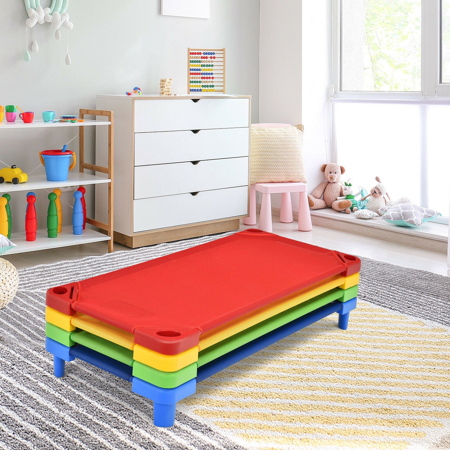 Pack of 4 Colorful Kids Stackable Naptime Cot Kids Crystal