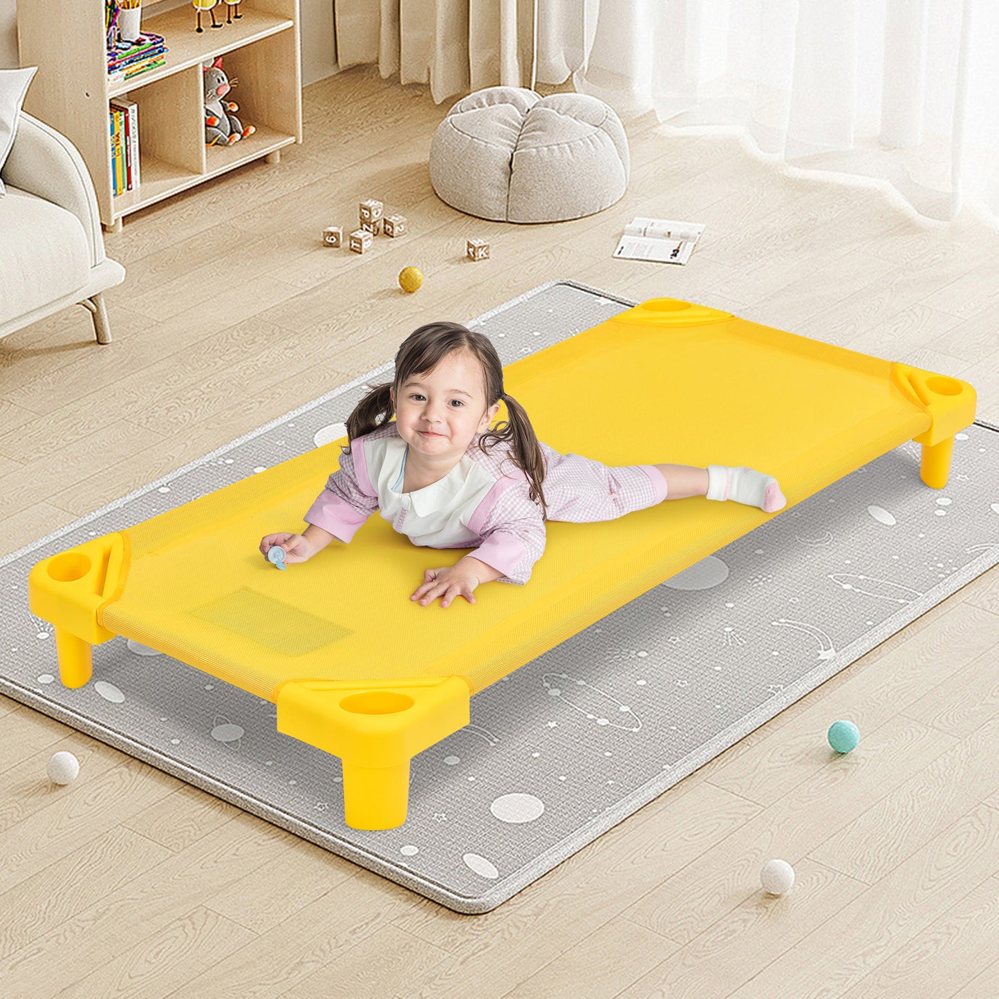 Pack of 4 Colorful Kids Stackable Naptime Cot Kids Crystal