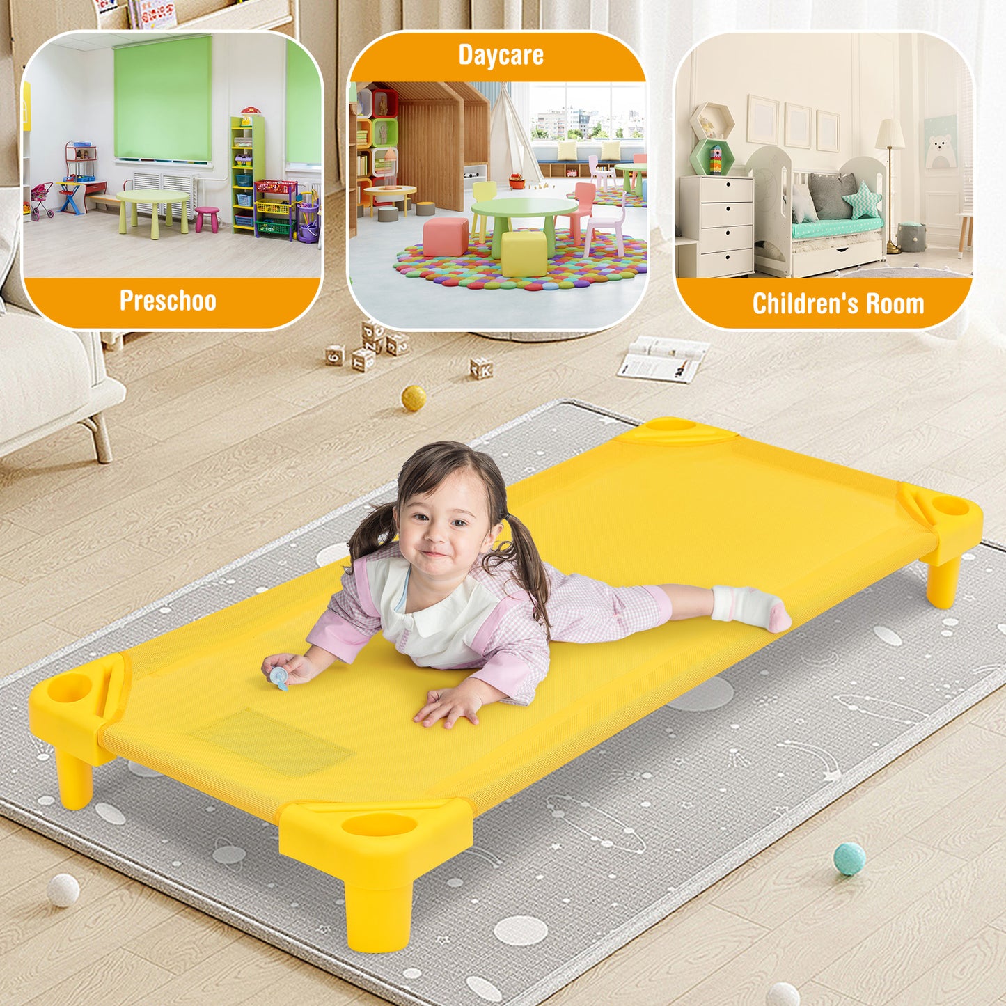 Pack of 4 Colorful Kids Stackable Naptime Cot Kids Crystal
