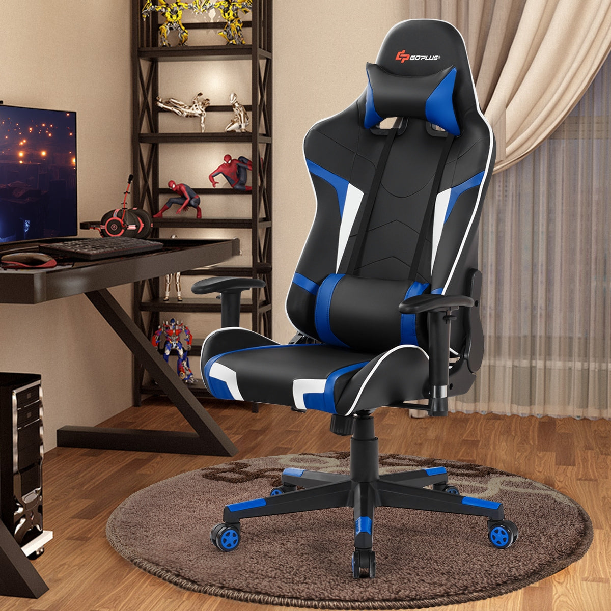 Reclining Swivel Massage Gaming Chair with Lumbar Support-Blue Kids Crystal