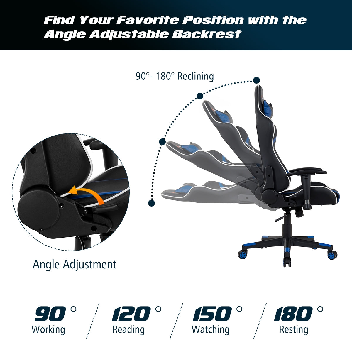 Reclining Swivel Massage Gaming Chair with Lumbar Support-Blue Kids Crystal