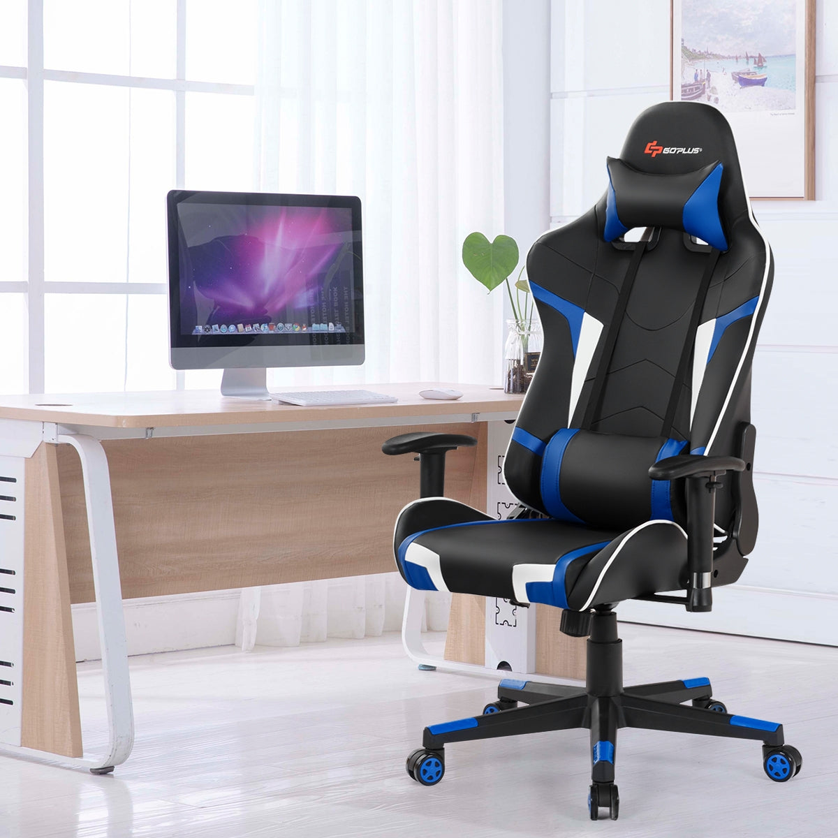 Reclining Swivel Massage Gaming Chair with Lumbar Support-Blue Kids Crystal