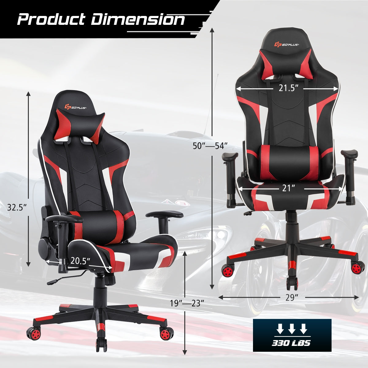 Reclining Swivel Massage Gaming Chair with Lumbar Support-Red Kids Crystal