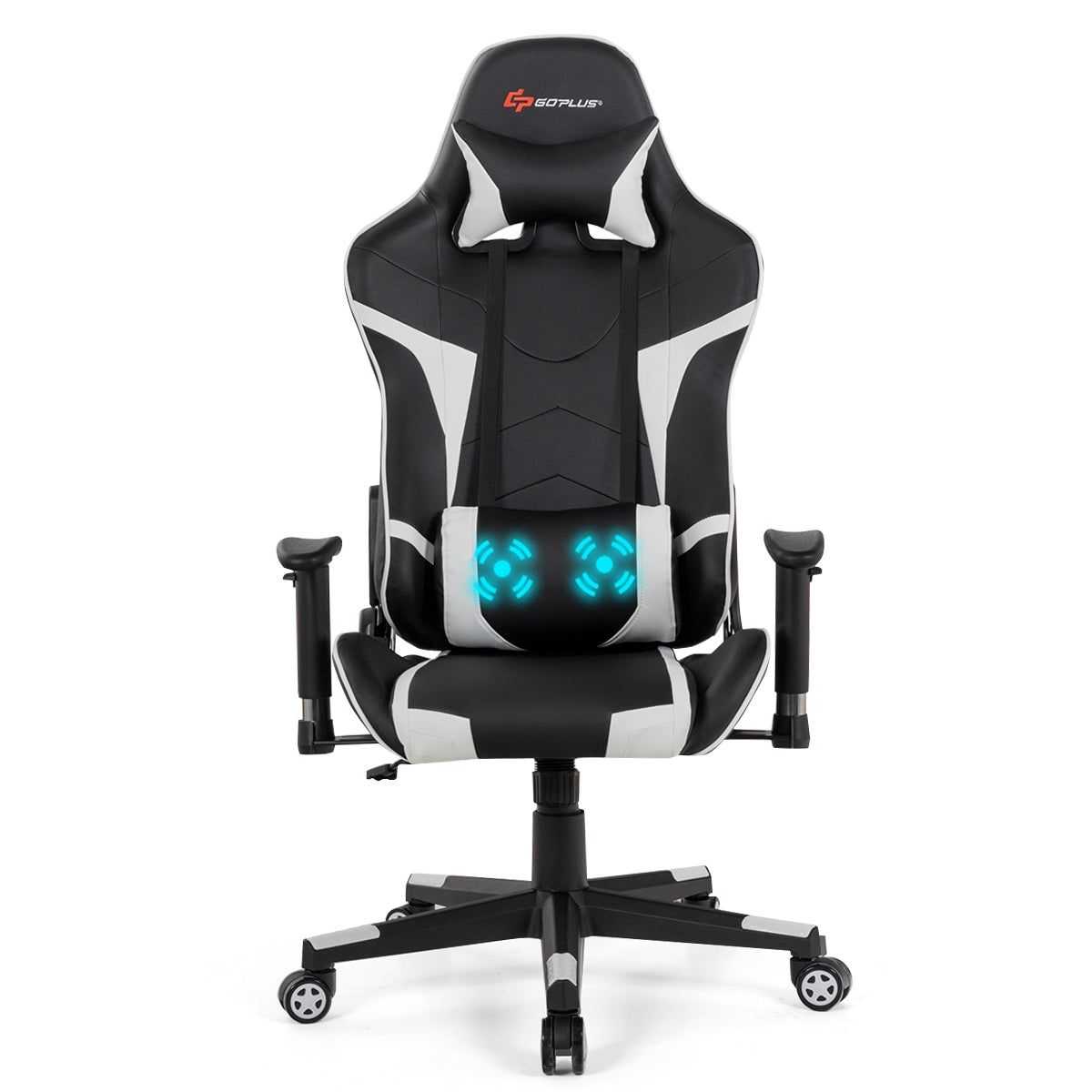 Reclining Swivel Massage Gaming Chair with Lumbar Support-White Kids Crystal