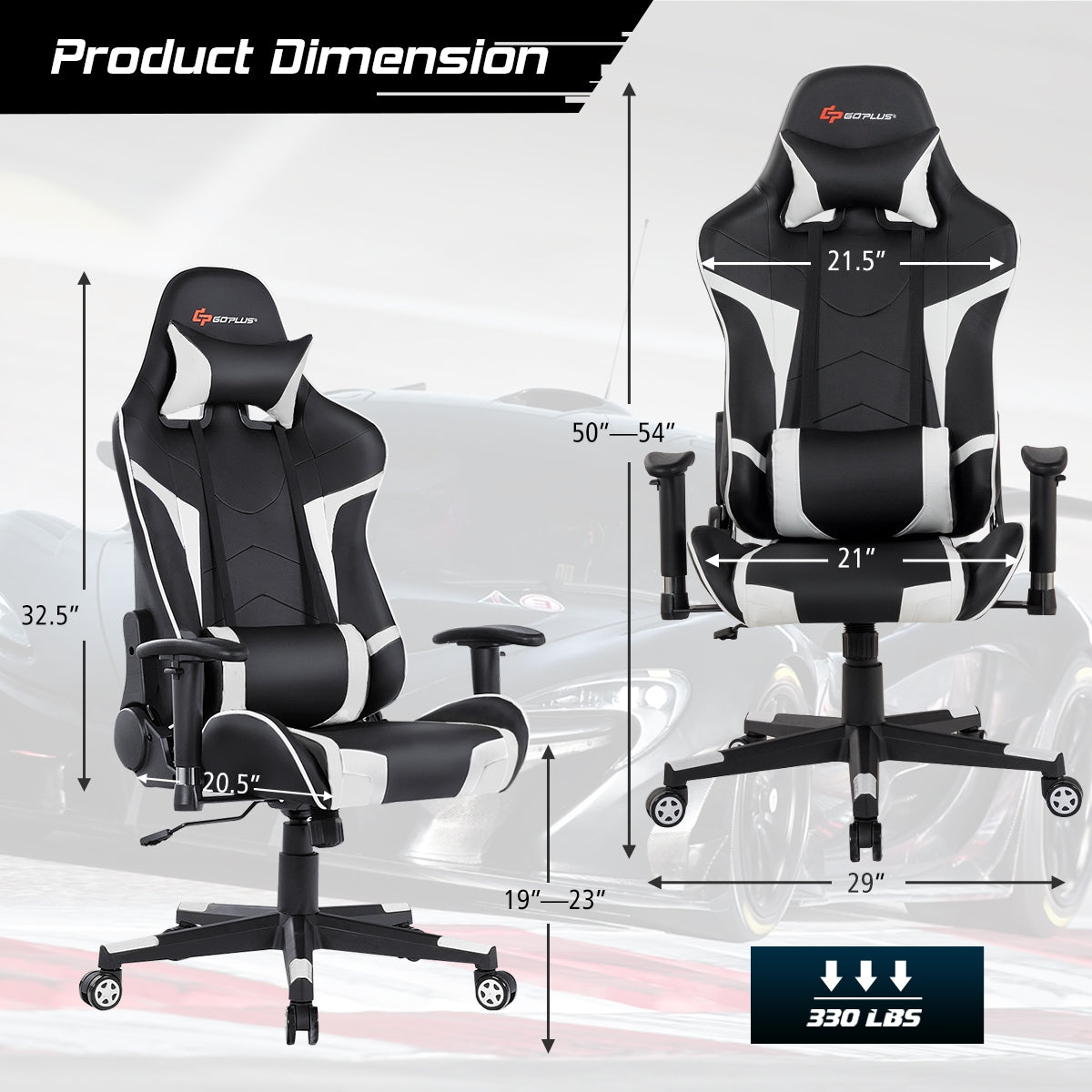 Reclining Swivel Massage Gaming Chair with Lumbar Support-White Kids Crystal