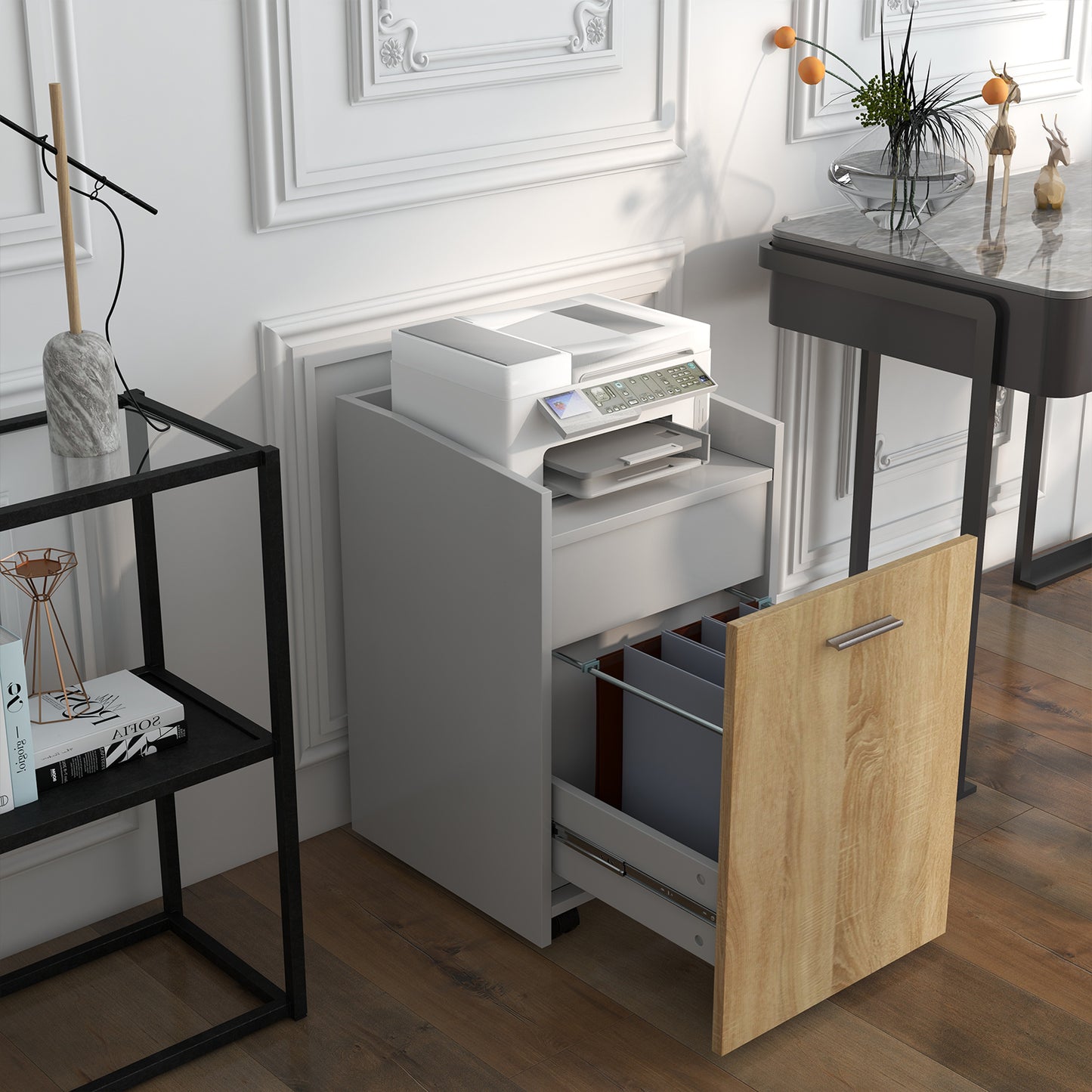 File Cabinet with 2 Drawers Mobile Filing Cabinet with Wheel for Letter Size-White Kids Crystal