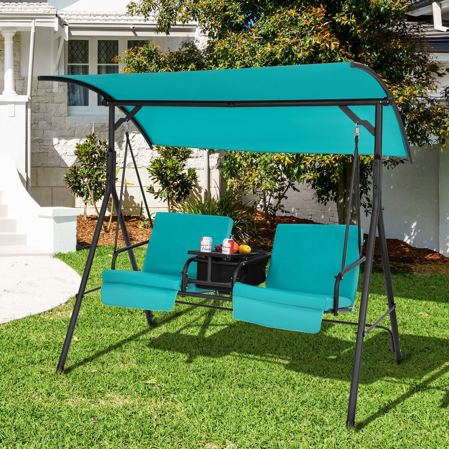 Porch Swing Chair with Adjustable Canopy-Turquoise Kids Crystal