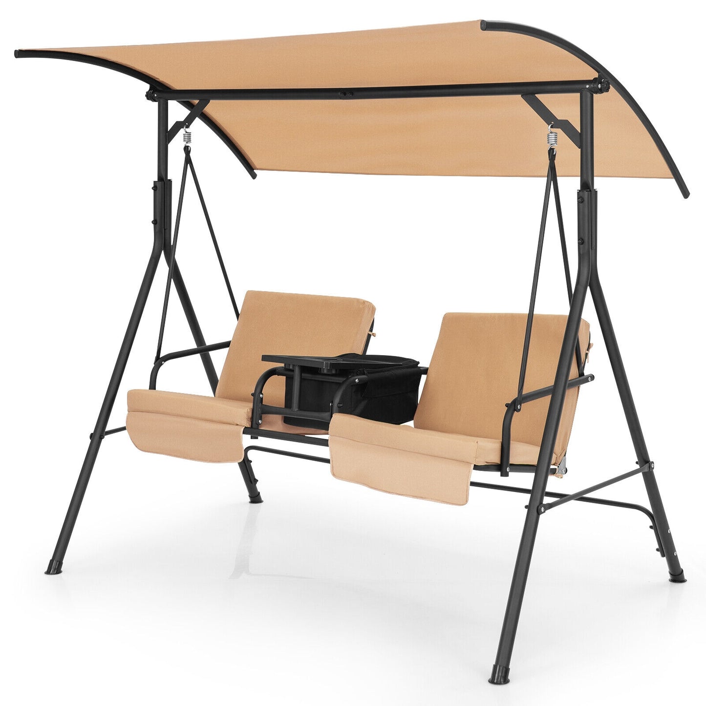 Porch Swing Chair with Adjustable Canopy-Beige Kids Crystal