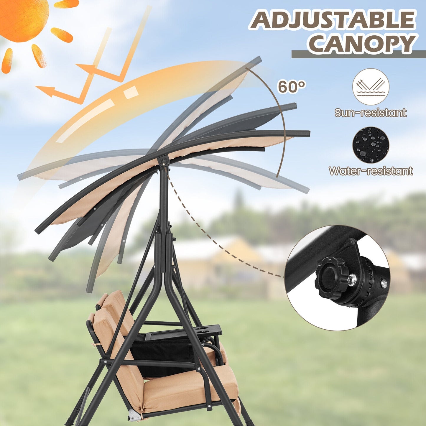 Porch Swing Chair with Adjustable Canopy-Beige Kids Crystal