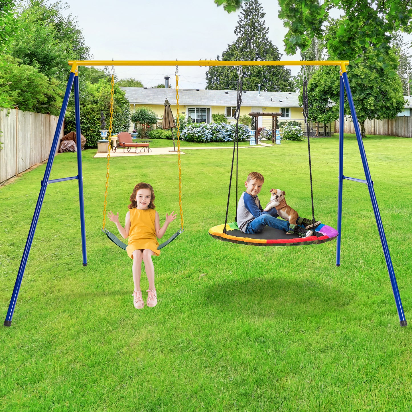 660 LBS Extra-Large A-Shaped Swing Stand with Anti-Slip Footpads (Without Seat)-Yellow Kids Crystal