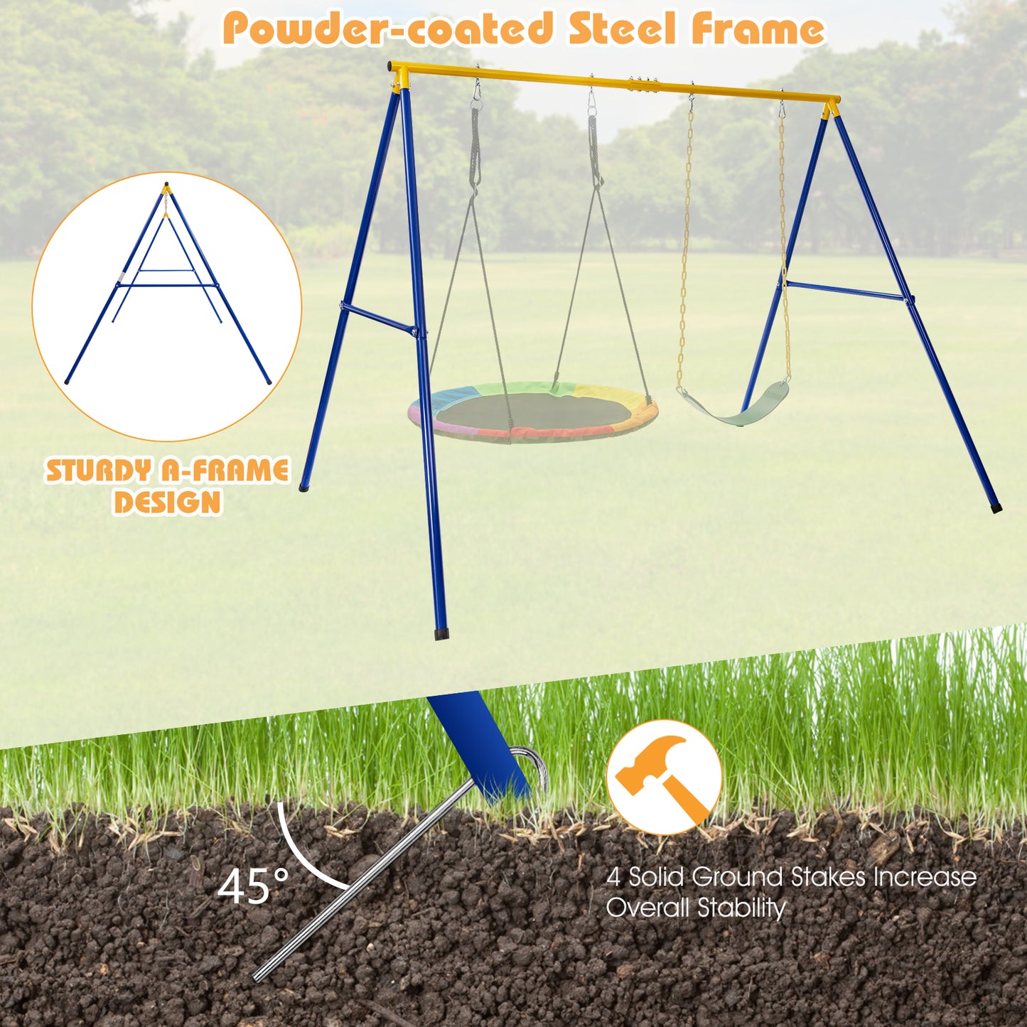 660 LBS Extra-Large A-Shaped Swing Stand with Anti-Slip Footpads (Without Seat)-Yellow Kids Crystal